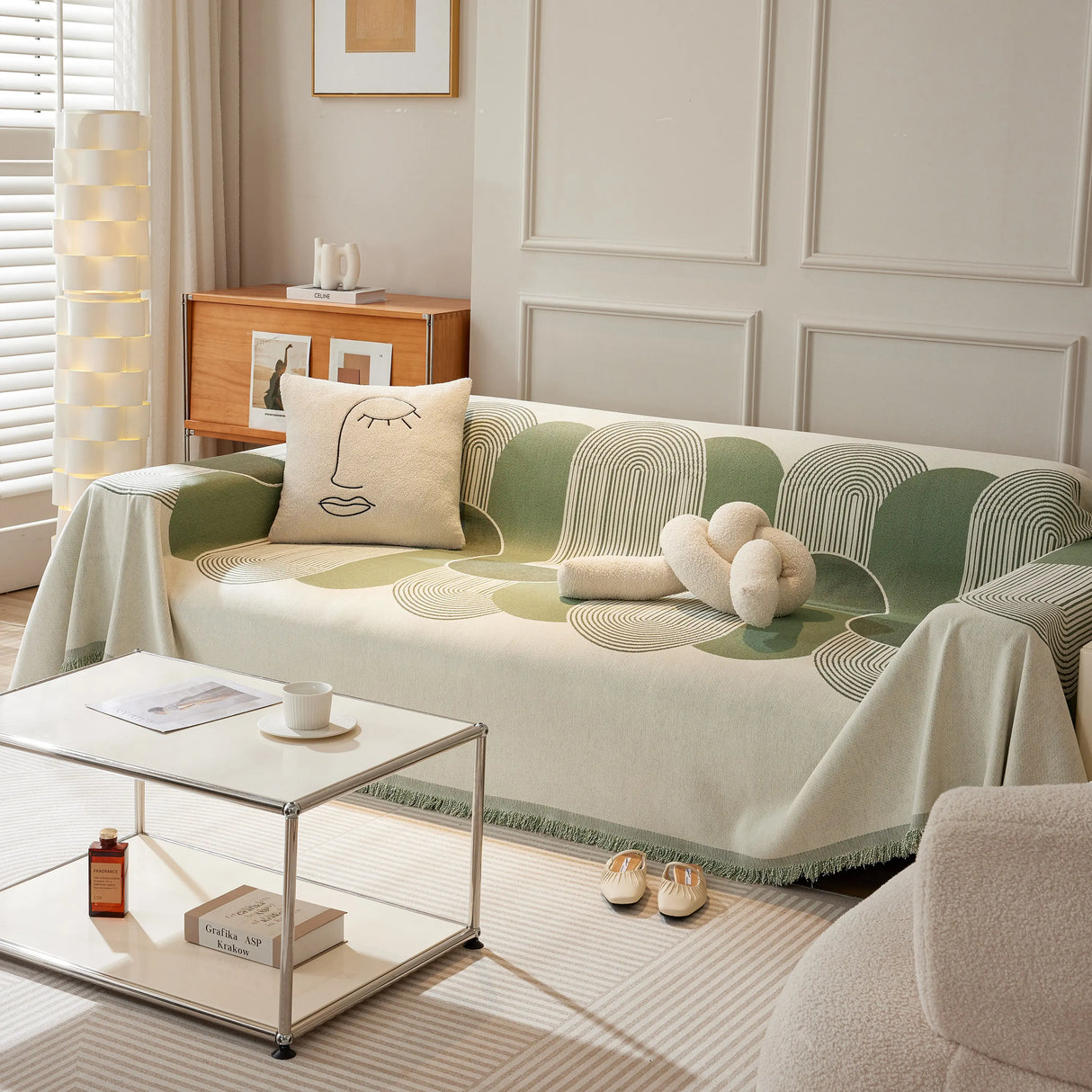 Soft Chenille Tassel Trim Sectional Sofa Protector Couch Covers for Cats Cozy Blanket Sofa Throws