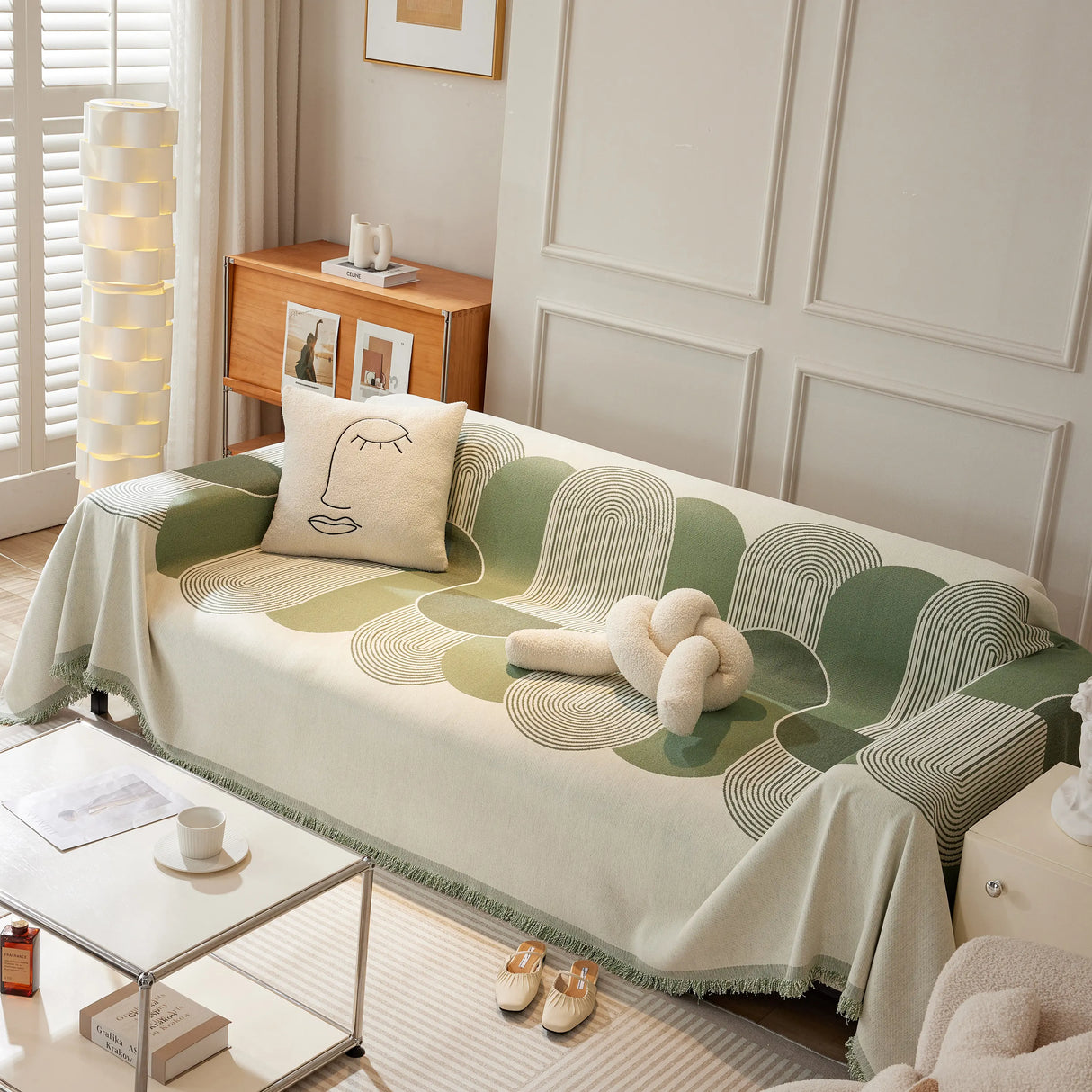 Soft Chenille Tassel Trim Sectional Sofa Protector Couch Covers for Cats Cozy Blanket Sofa Throws