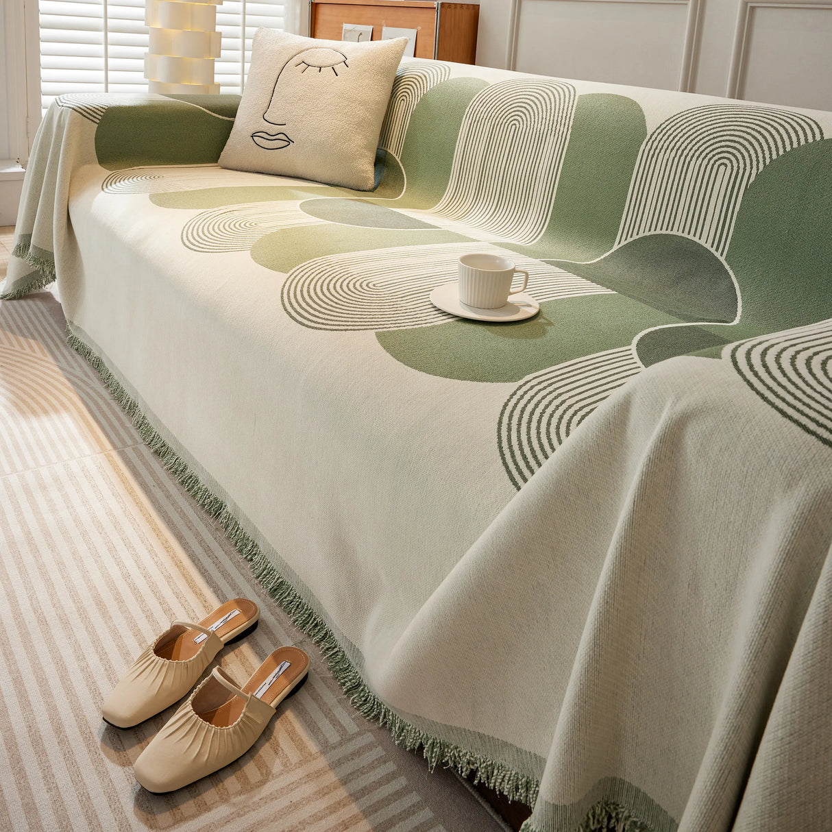 Soft Chenille Tassel Trim Sectional Sofa Protector Couch Covers for Cats Cozy Blanket Sofa Throws