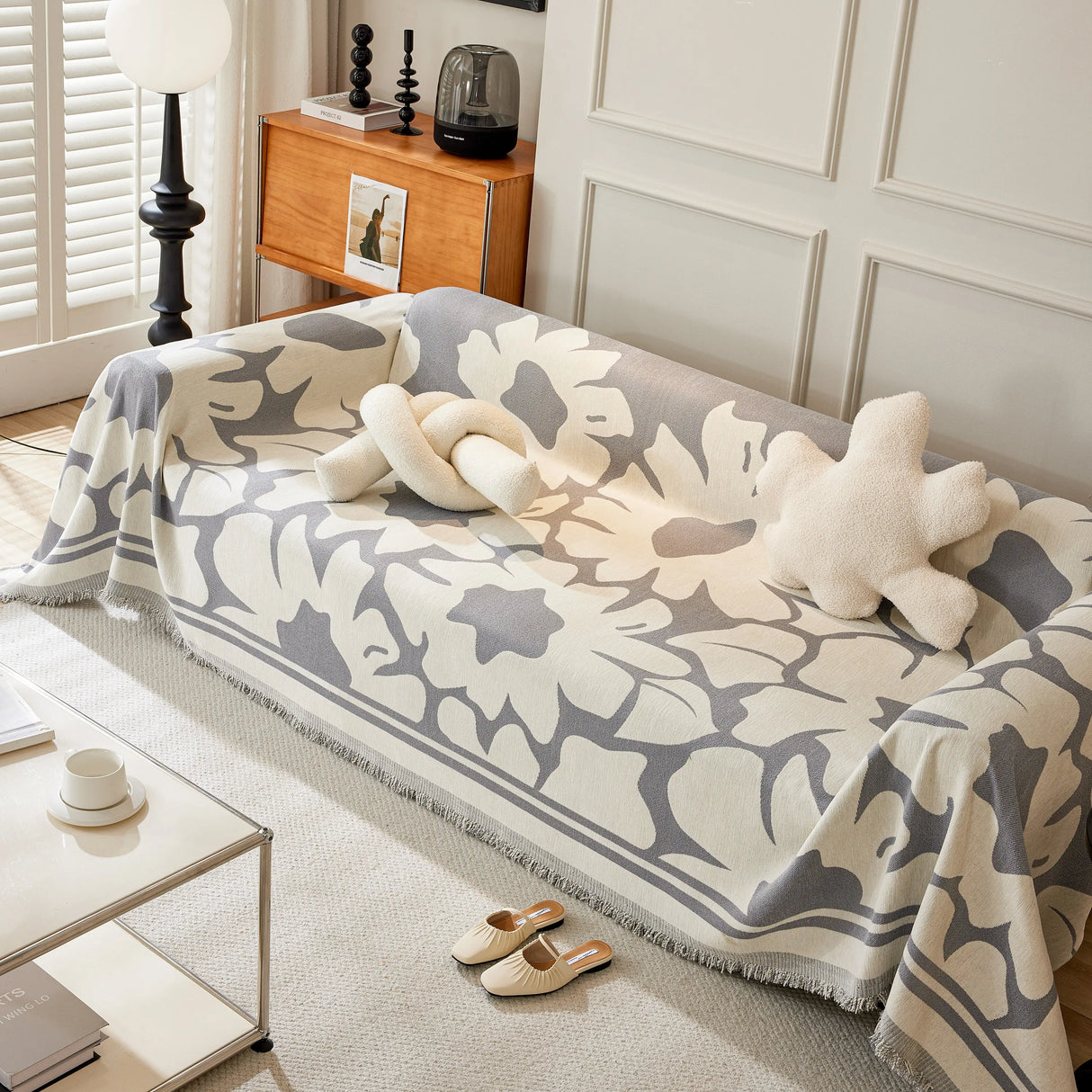 Chenille Floral Soft Thick Reversible Blanket Covers for Couch, Couch Protector Blanket Cover Sofa