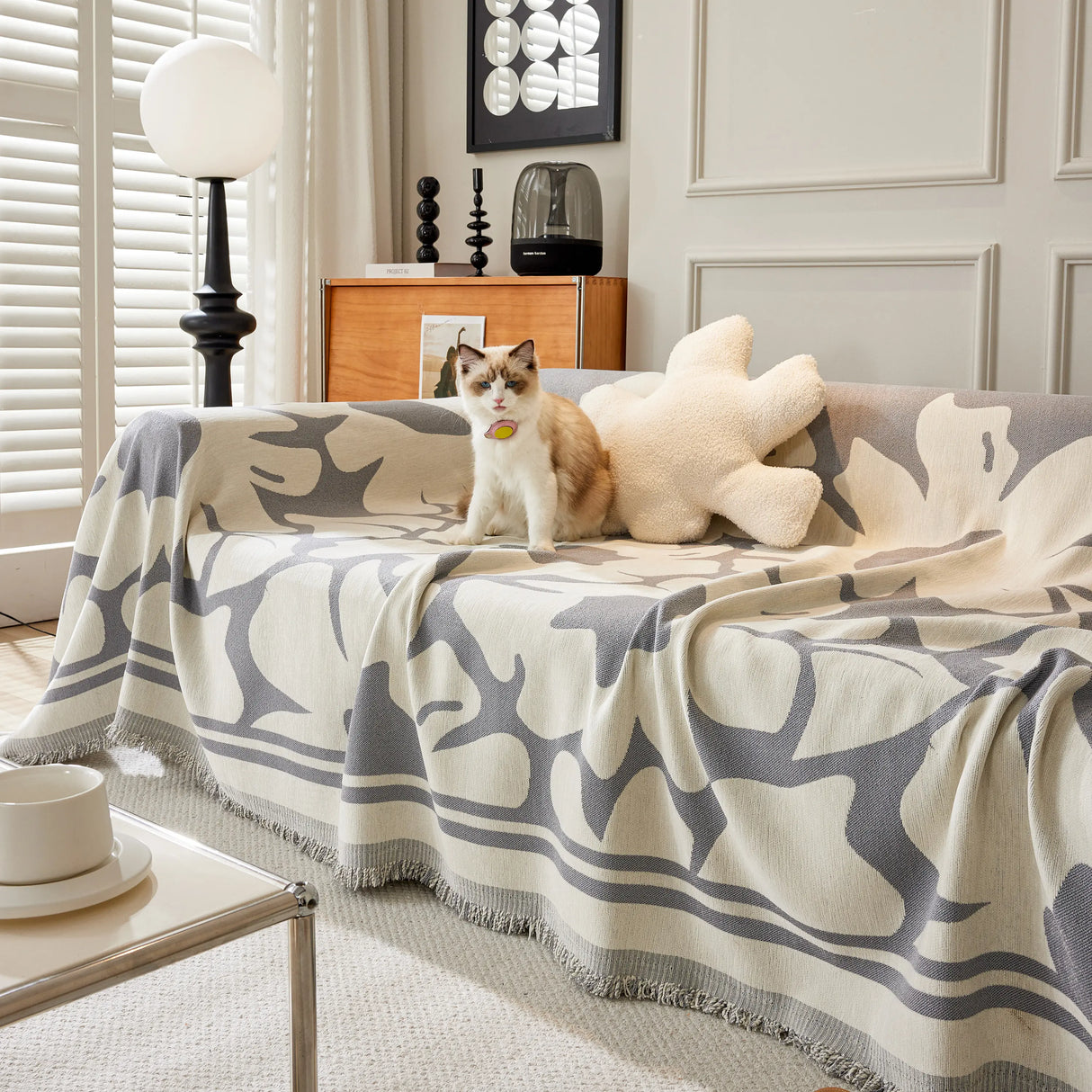 Chenille Floral Soft Thick Reversible Blanket Covers for Couch, Couch Protector Blanket Cover Sofa