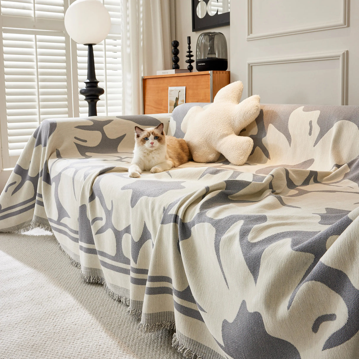 Chenille Floral Soft Thick Reversible Blanket Covers for Couch, Couch Protector Blanket Cover Sofa