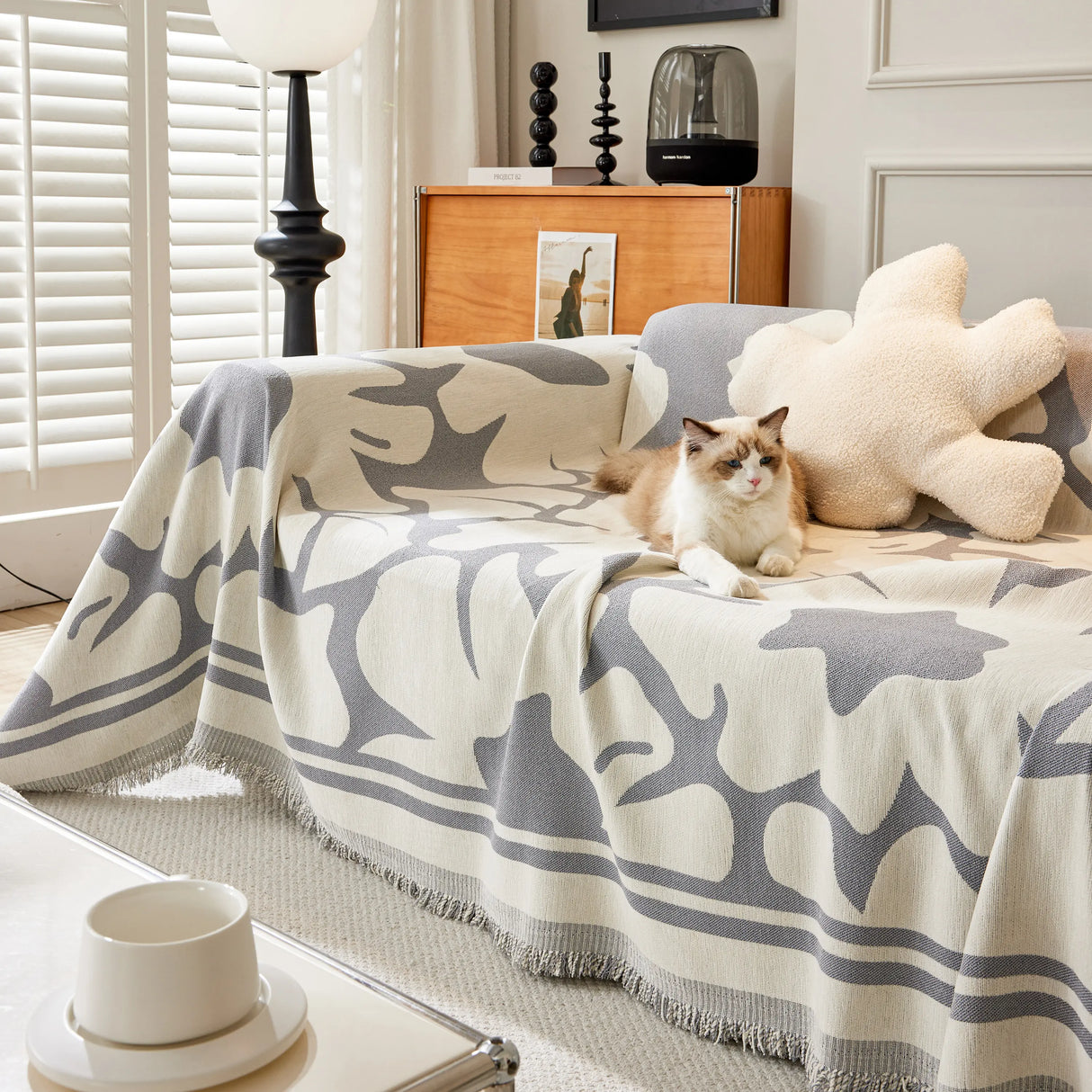 Chenille Floral Soft Thick Reversible Blanket Covers for Couch, Couch Protector Blanket Cover Sofa