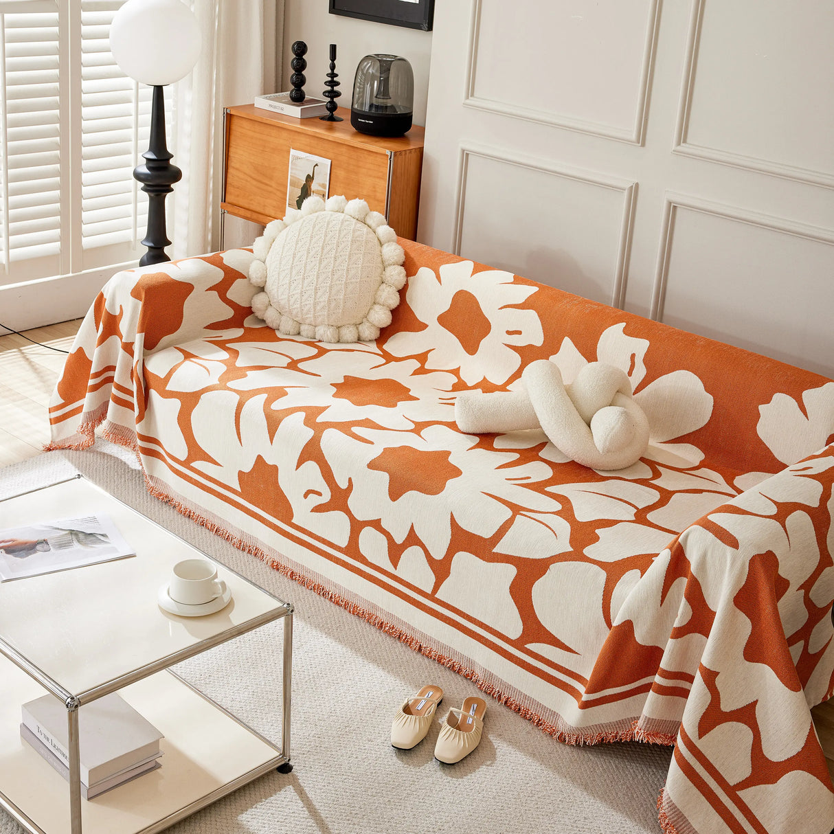 Chenille Floral Soft Thick Reversible Blanket Covers for Couch, Couch Protector Blanket Cover Sofa