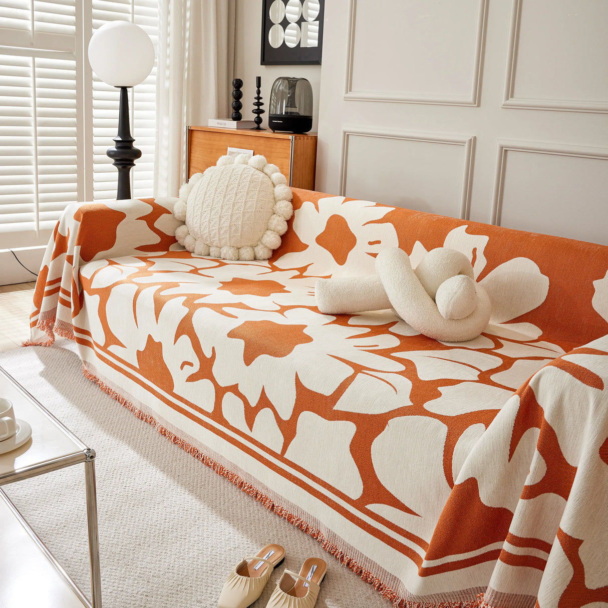 Chenille Floral Soft Thick Reversible Blanket Covers for Couch, Couch Protector Blanket Cover Sofa