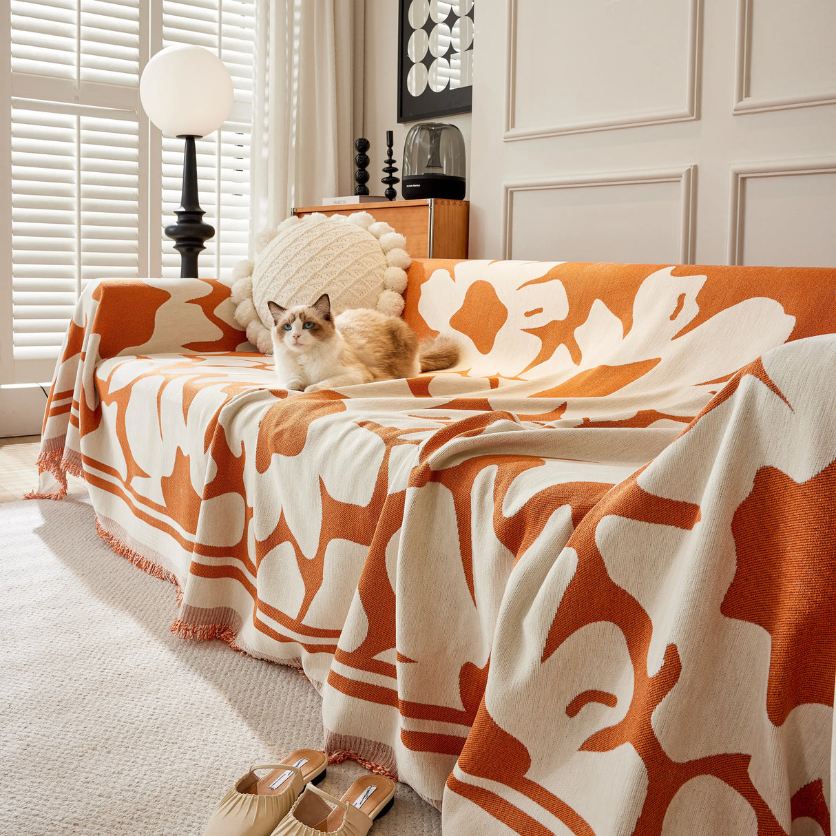 Chenille Floral Soft Thick Reversible Blanket Covers for Couch, Couch Protector Blanket Cover Sofa