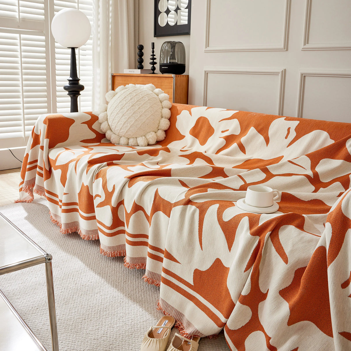 Chenille Floral Soft Thick Reversible Blanket Covers for Couch, Couch Protector Blanket Cover Sofa