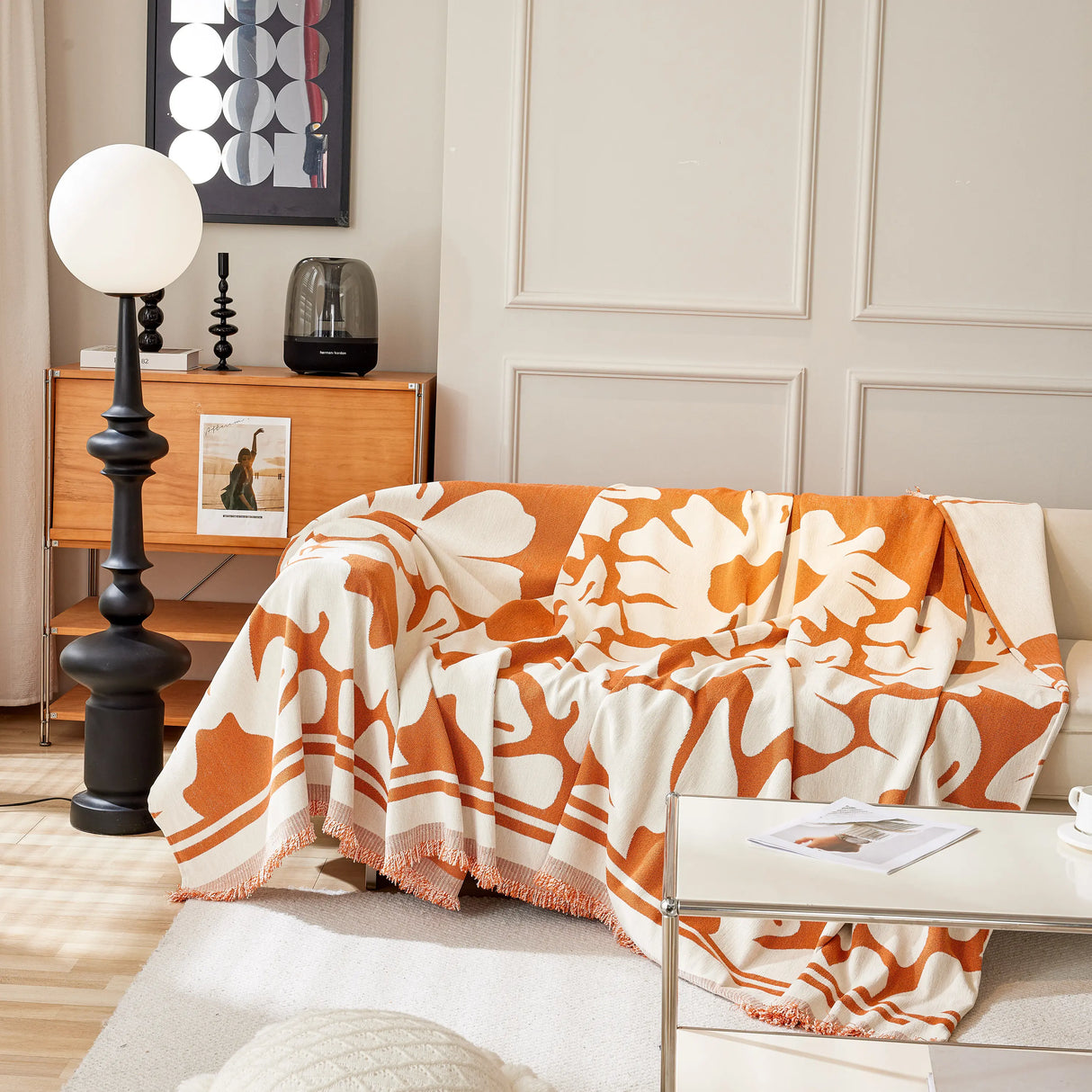 Chenille Floral Soft Thick Reversible Blanket Covers for Couch, Couch Protector Blanket Cover Sofa