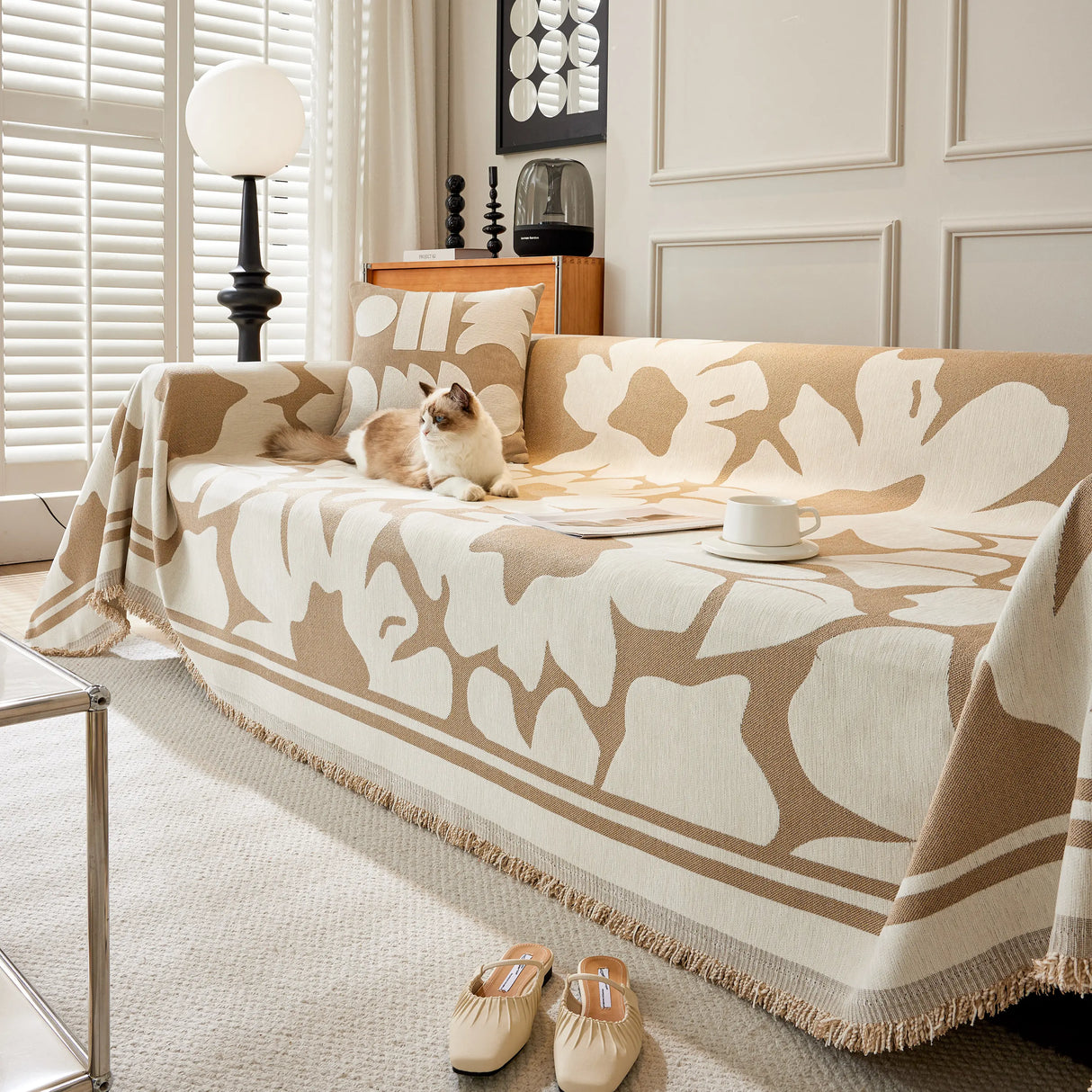 Chenille Floral Soft Thick Reversible Blanket Covers for Couch, Couch Protector Blanket Cover Sofa