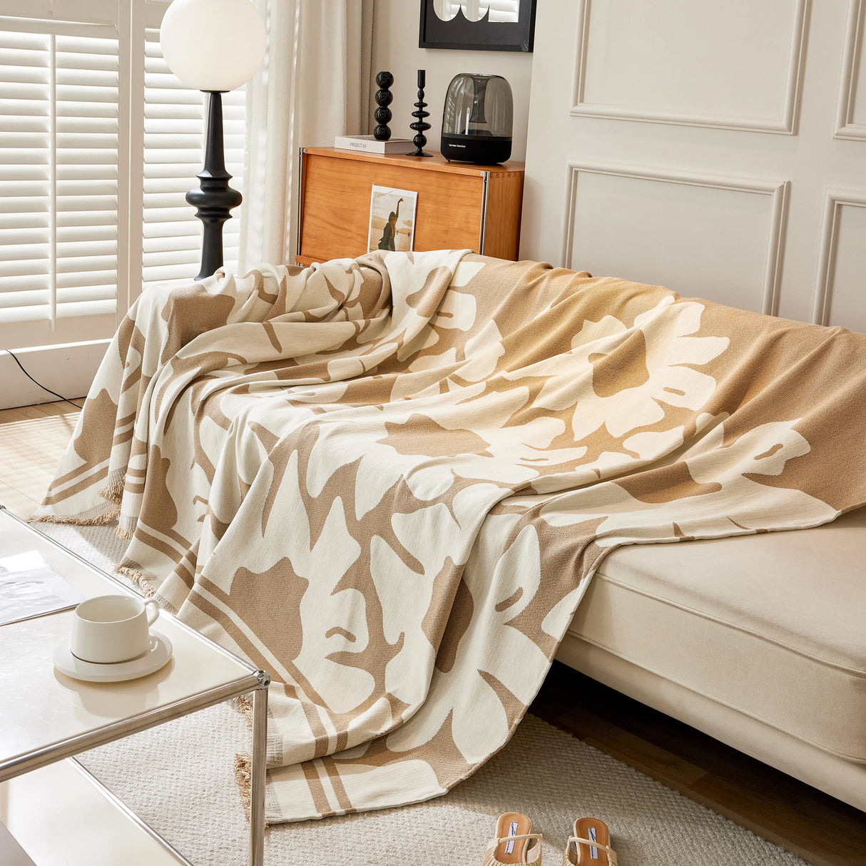 Chenille Floral Soft Thick Reversible Blanket Covers for Couch, Couch Protector Blanket Cover Sofa