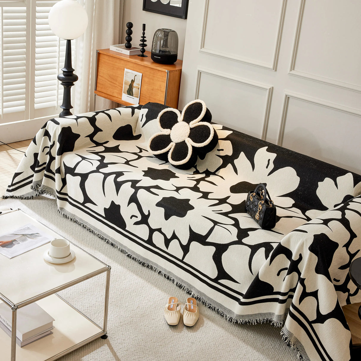 Chenille Floral Soft Thick Reversible Blanket Covers for Couch, Couch Protector Blanket Cover Sofa