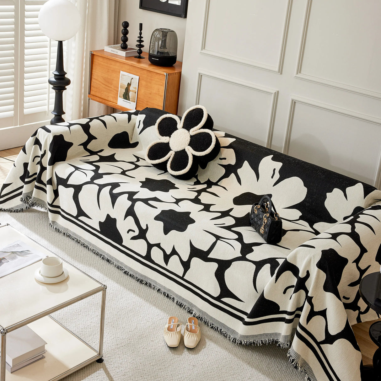 Chenille Floral Soft Thick Reversible Blanket Covers for Couch, Couch Protector Blanket Cover Sofa