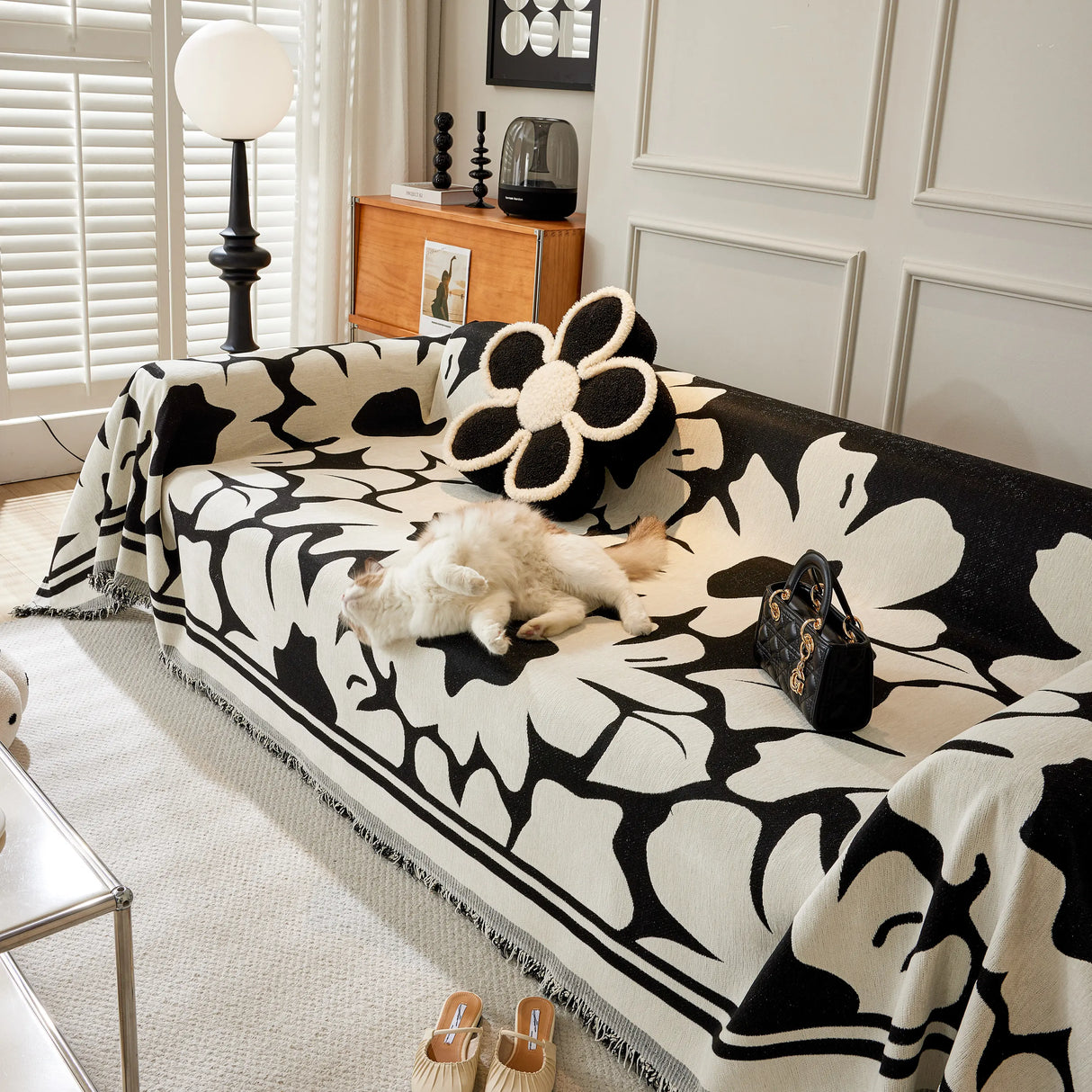 Chenille Floral Soft Thick Reversible Blanket Covers for Couch, Couch Protector Blanket Cover Sofa