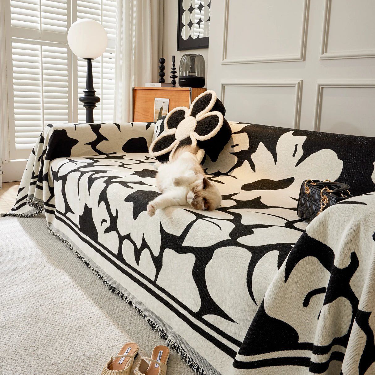 Chenille Floral Soft Thick Reversible Blanket Covers for Couch, Couch Protector Blanket Cover Sofa