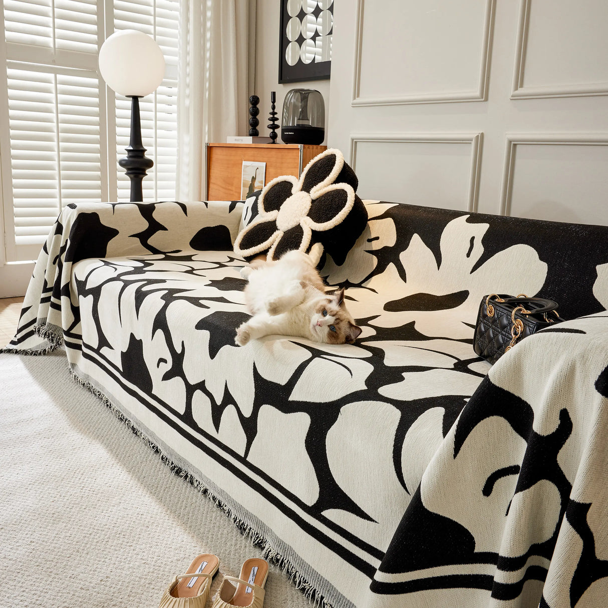 Chenille Floral Soft Thick Reversible Blanket Covers for Couch, Couch Protector Blanket Cover Sofa