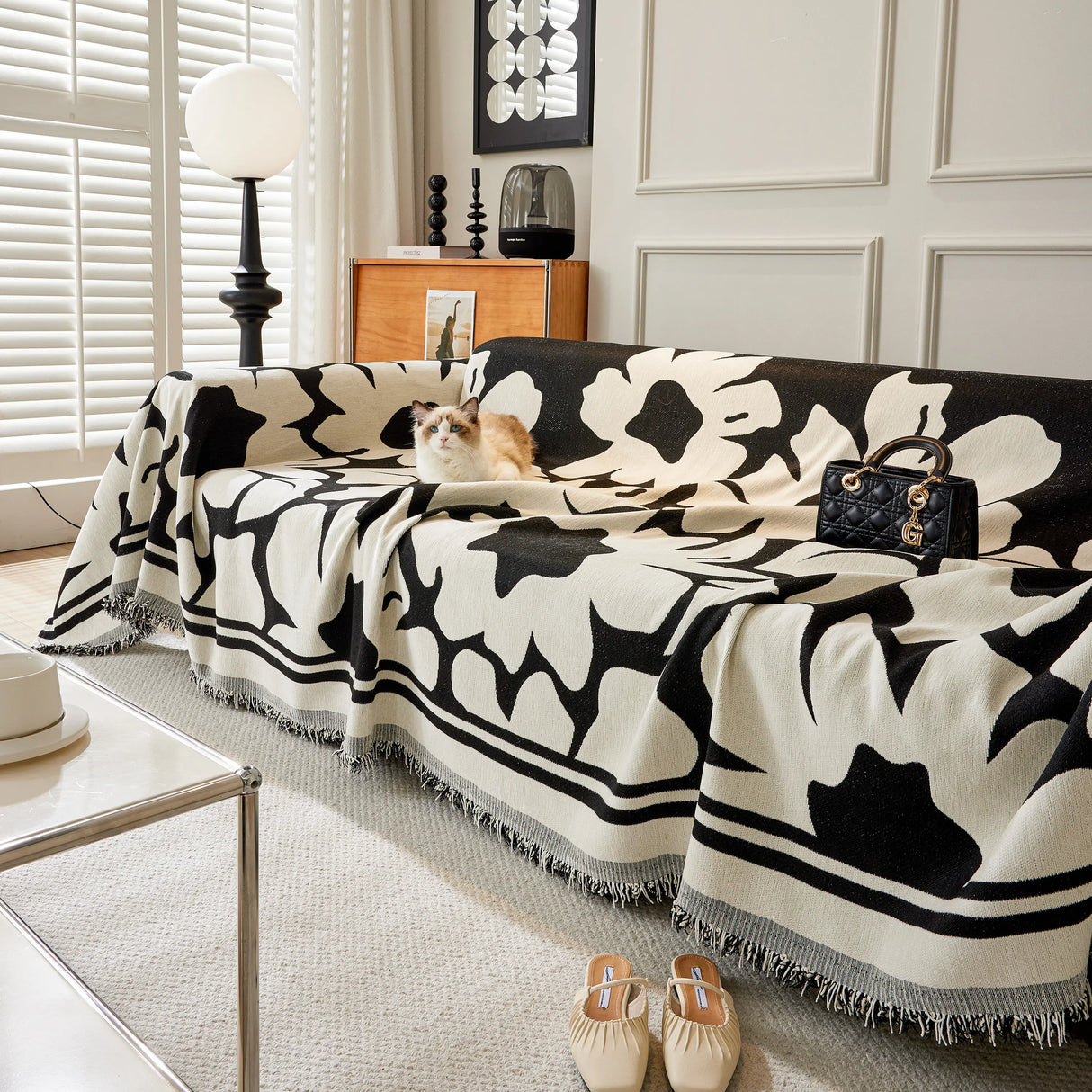 Chenille Floral Soft Thick Reversible Blanket Covers for Couch, Couch Protector Blanket Cover Sofa