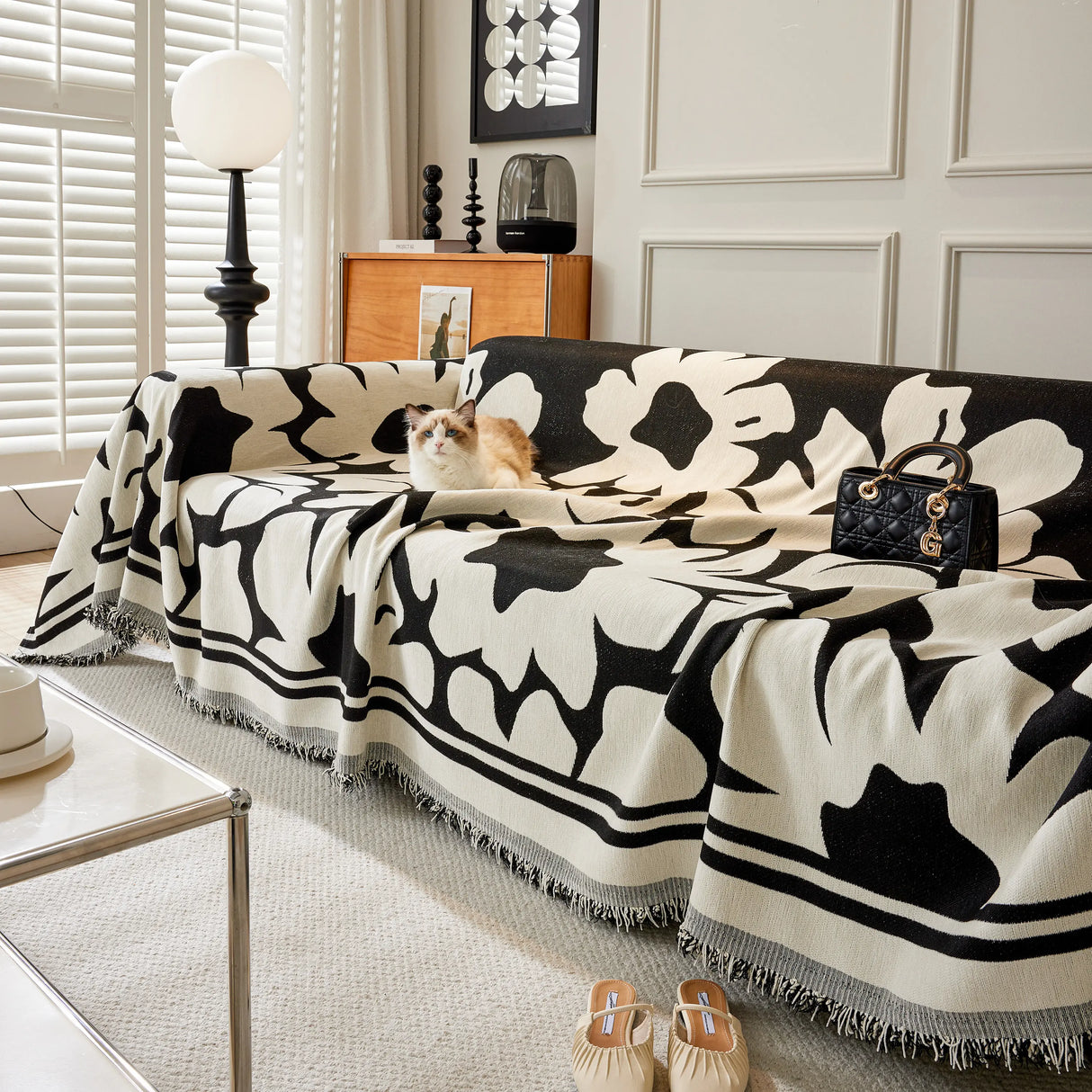 Chenille Floral Soft Thick Reversible Blanket Covers for Couch, Couch Protector Blanket Cover Sofa