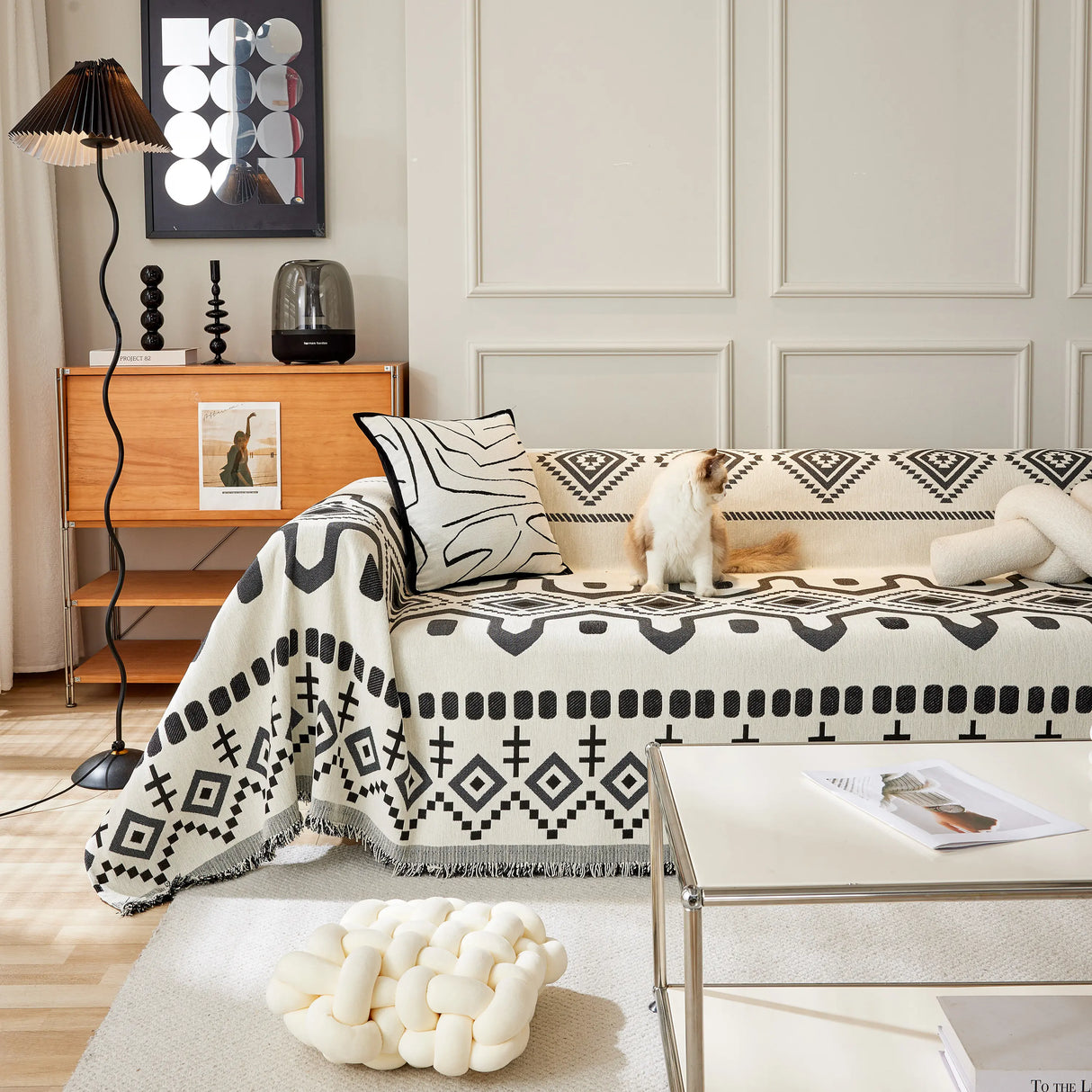 Boho Geometric Chenille Throw Sofa Cover Soft Textured Decorative Couch Blanket