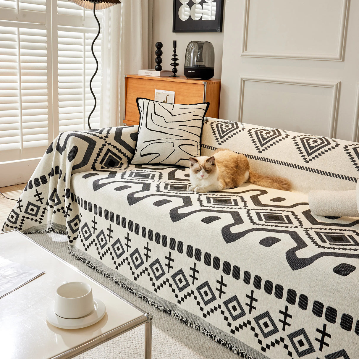 Boho Geometric Chenille Throw Sofa Cover Soft Textured Decorative Couch Blanket