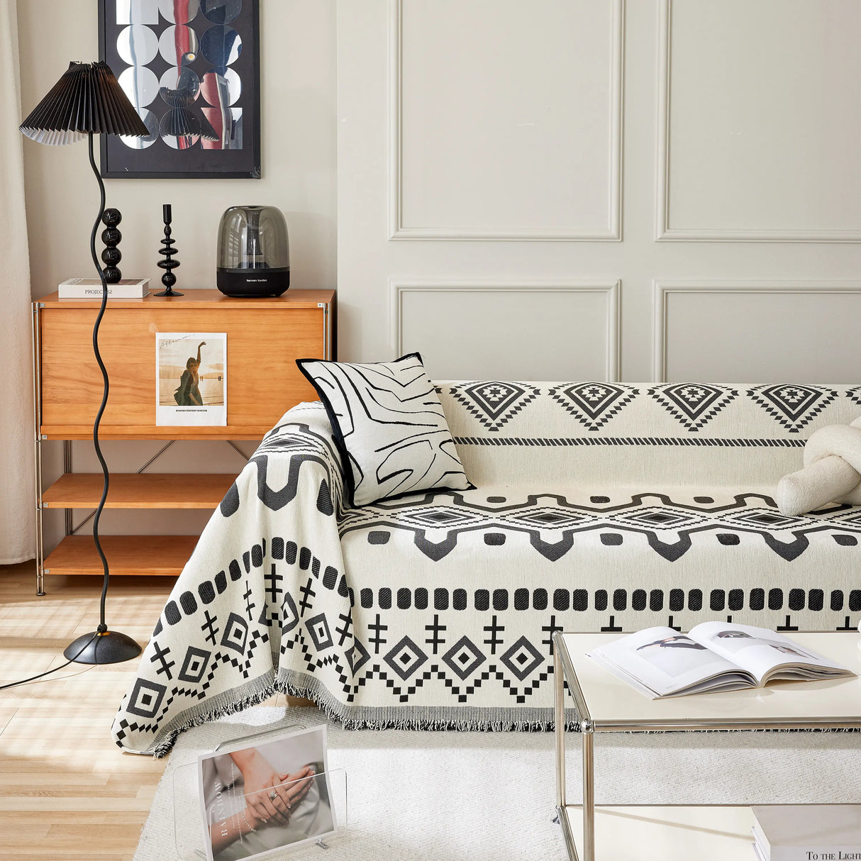 Boho Geometric Chenille Throw Sofa Cover Soft Textured Decorative Couch Blanket