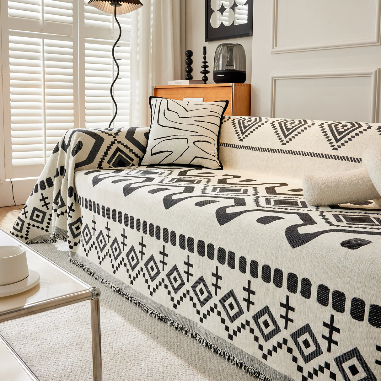 Boho Geometric Chenille Throw Sofa Cover Soft Textured Decorative Couch Blanket