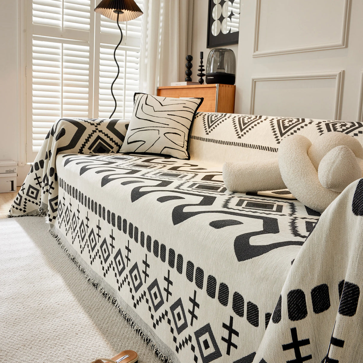 Boho Geometric Chenille Throw Sofa Cover Soft Textured Decorative Couch Blanket