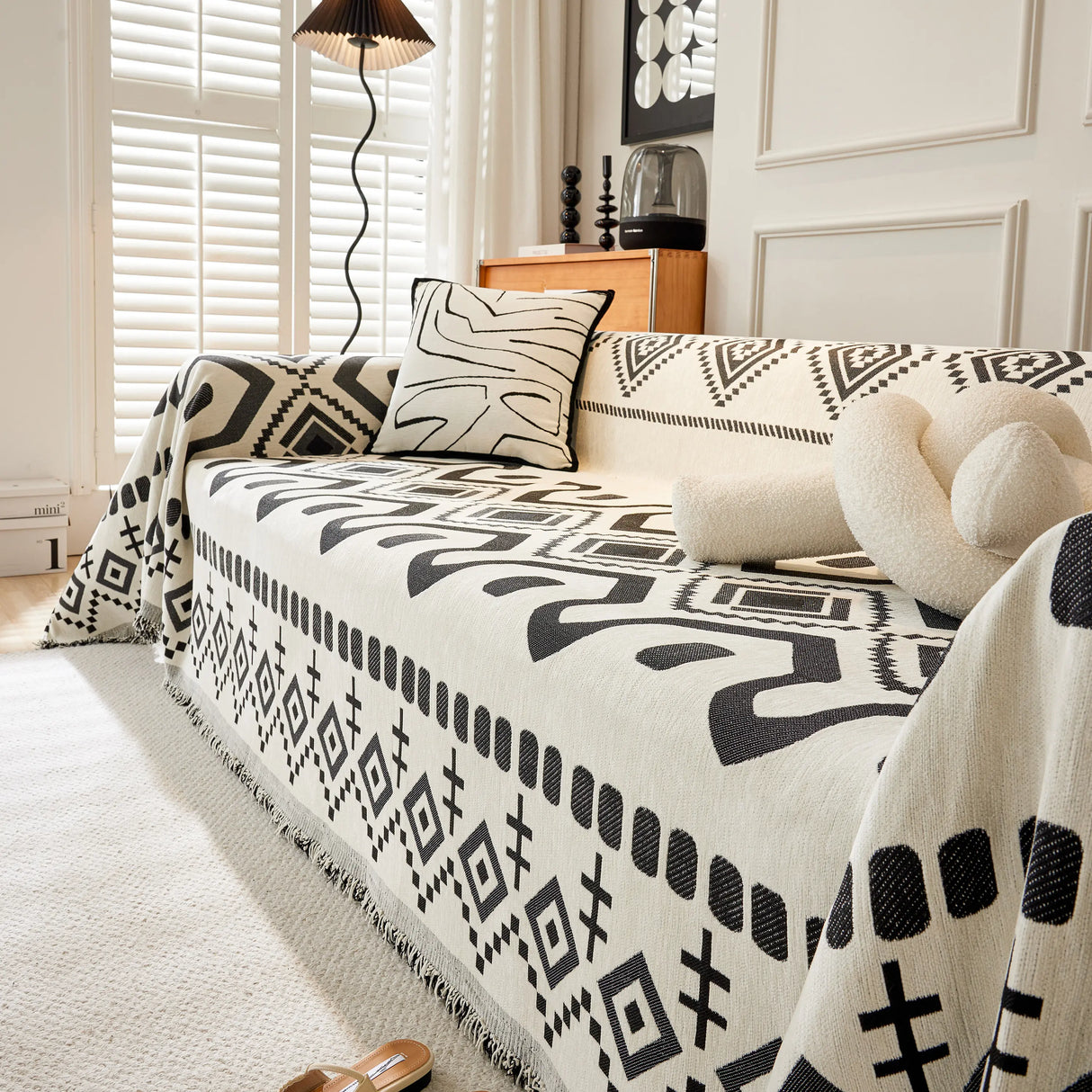 Boho Geometric Chenille Throw Sofa Cover Soft Textured Decorative Couch Blanket