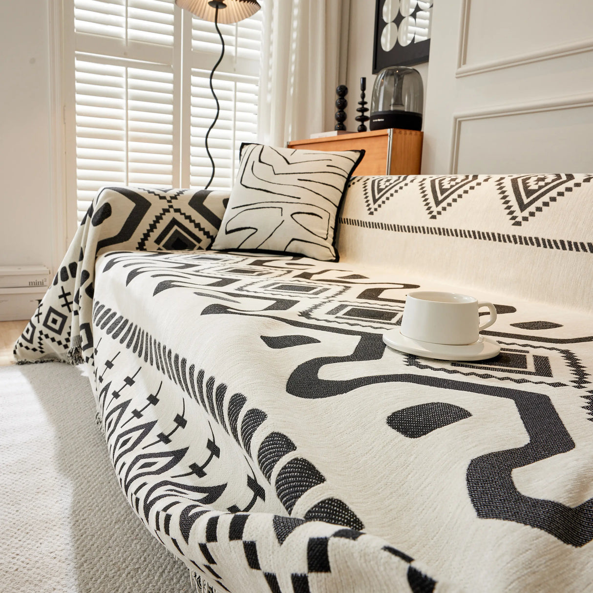 Boho Geometric Chenille Throw Sofa Cover Soft Textured Decorative Couch Blanket