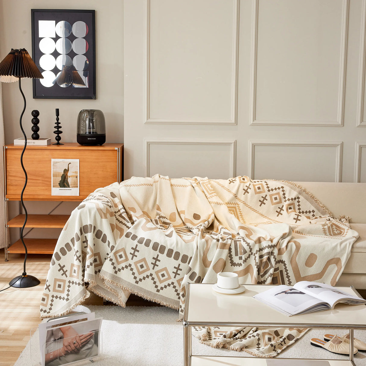 Boho Geometric Chenille Throw Sofa Cover Soft Textured Decorative Couch Blanket