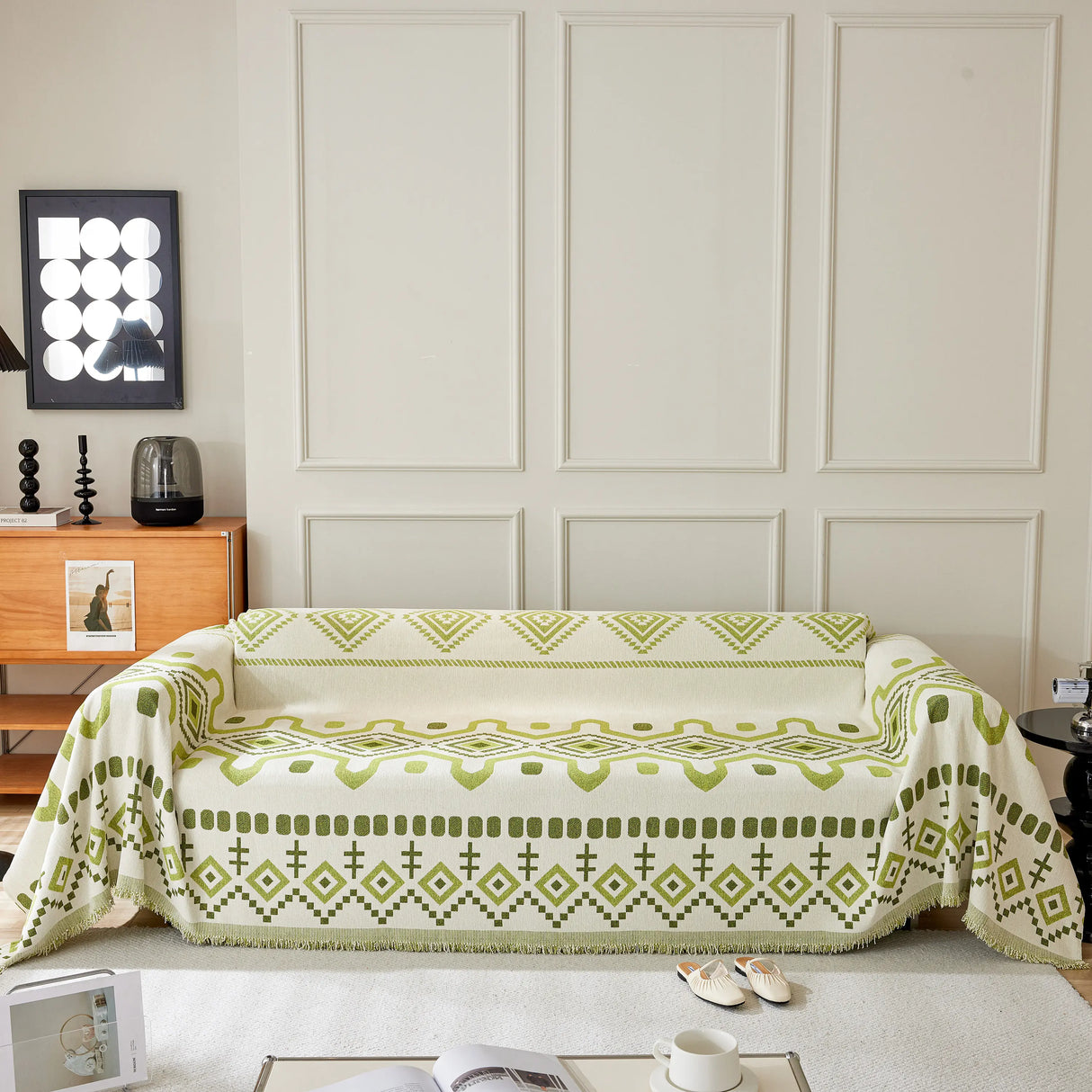 Boho Geometric Chenille Throw Sofa Cover Soft Textured Decorative Couch Blanket