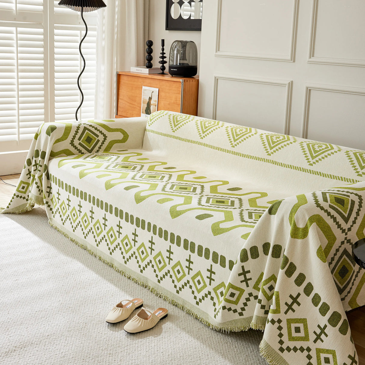 Boho Geometric Chenille Throw Sofa Cover Soft Textured Decorative Couch Blanket