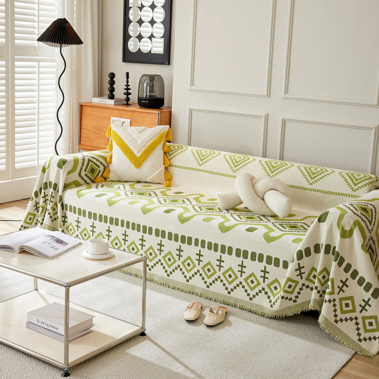 Boho Geometric Chenille Throw Sofa Cover Soft Textured Decorative Couch Blanket