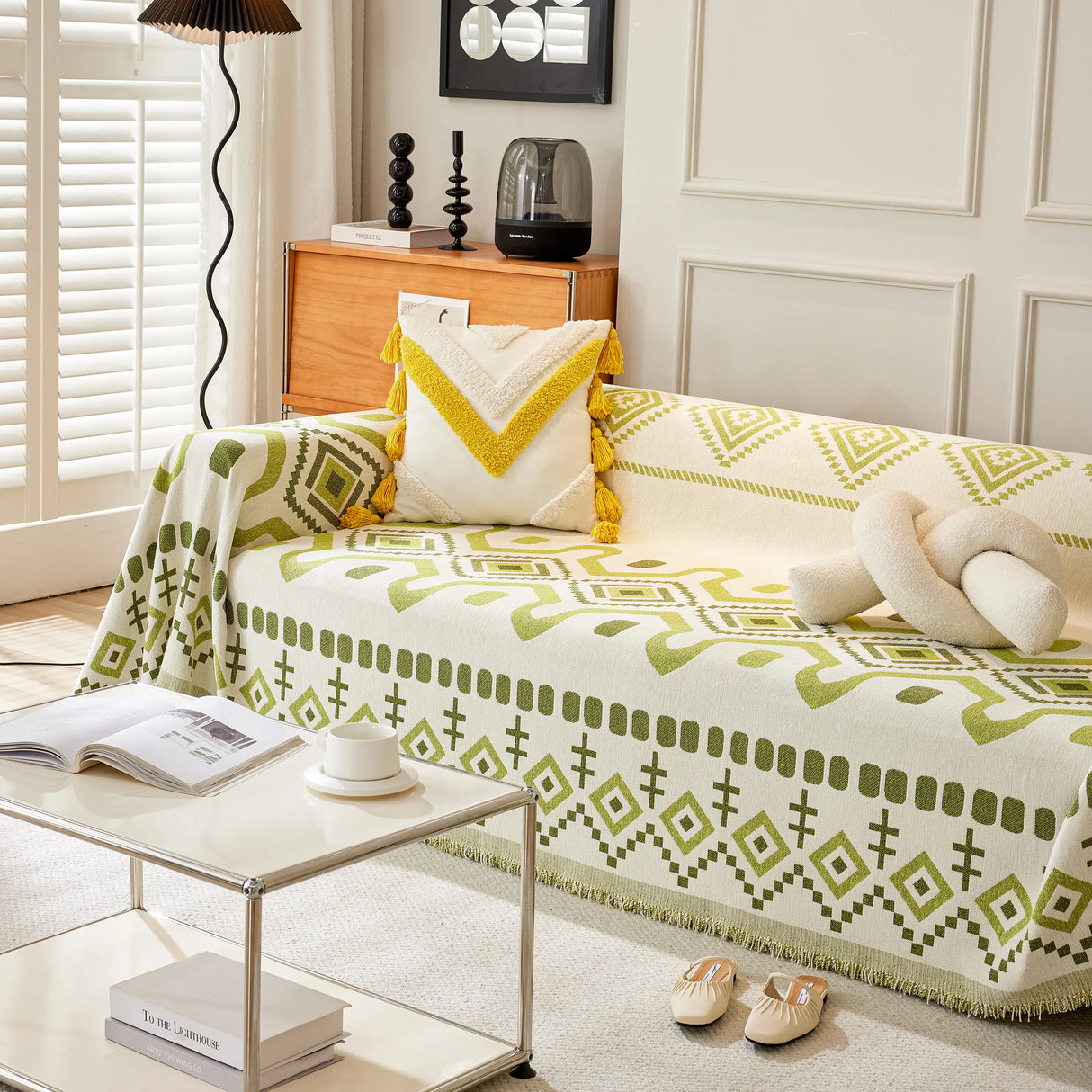 Boho Geometric Chenille Throw Sofa Cover Soft Textured Decorative Couch Blanket