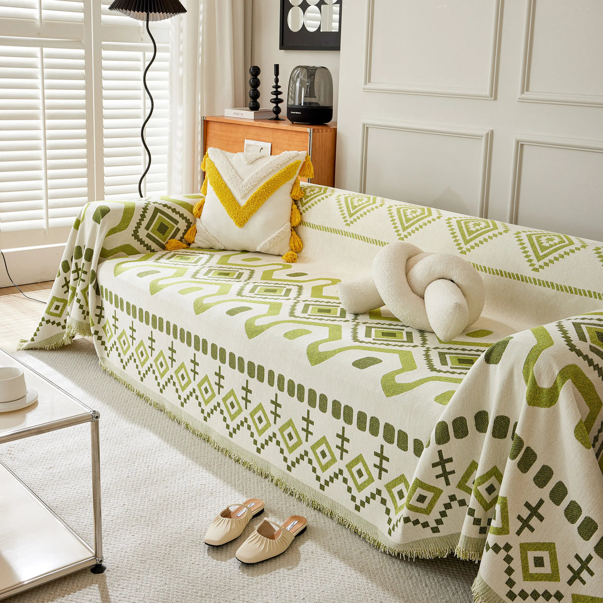 Boho Geometric Chenille Throw Sofa Cover Soft Textured Decorative Couch Blanket