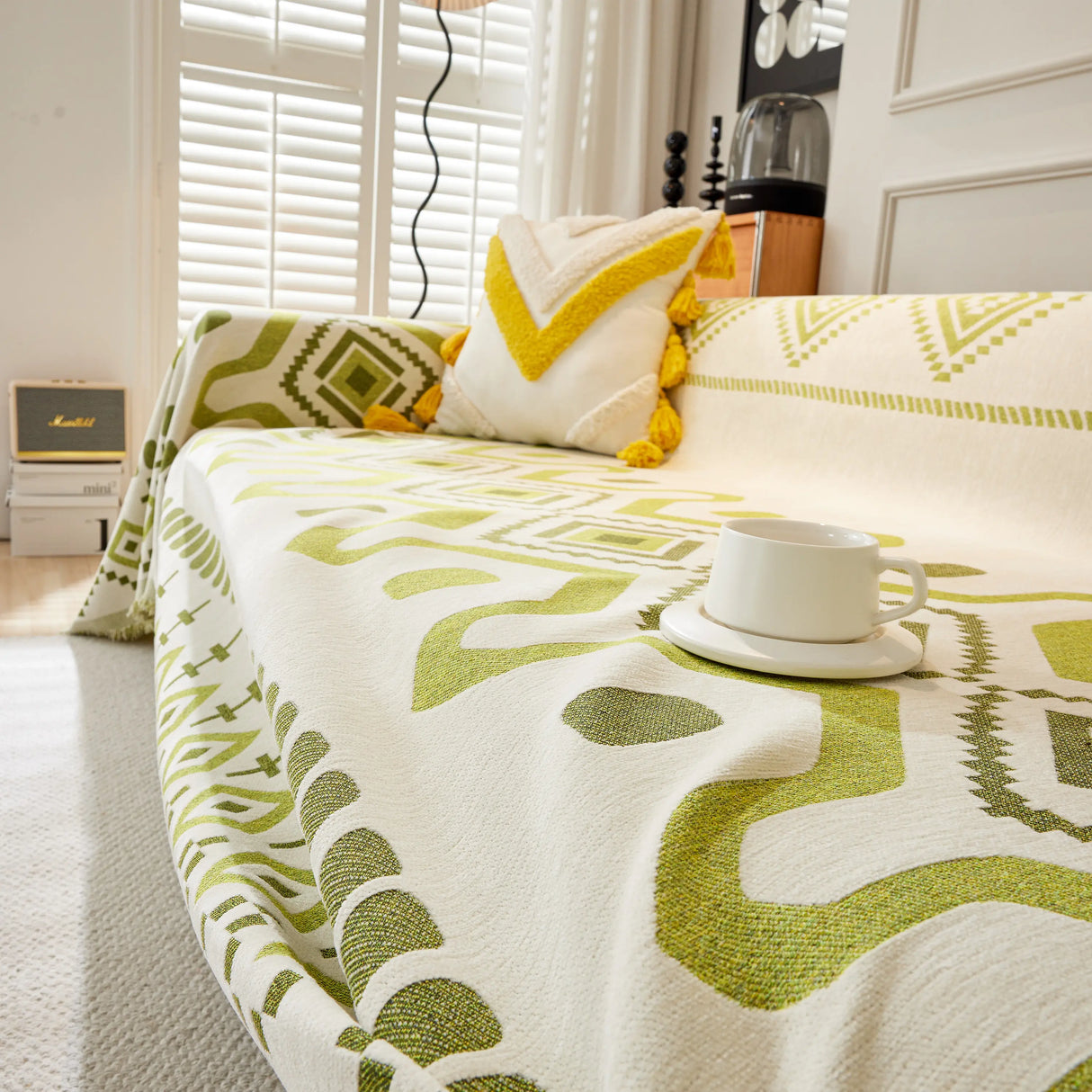 Boho Geometric Chenille Throw Sofa Cover Soft Textured Decorative Couch Blanket