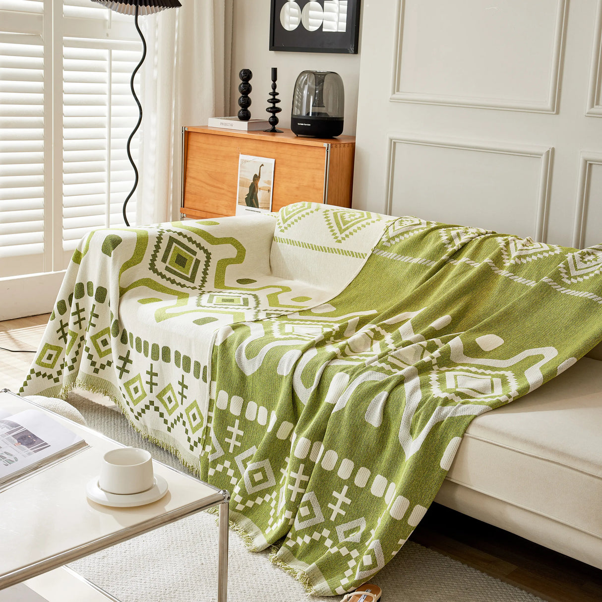 Boho Geometric Chenille Throw Sofa Cover Soft Textured Decorative Couch Blanket