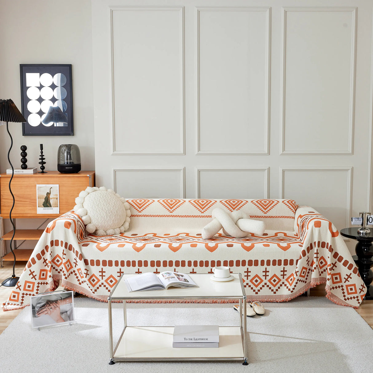 Boho Geometric Chenille Throw Sofa Cover Soft Textured Decorative Couch Blanket