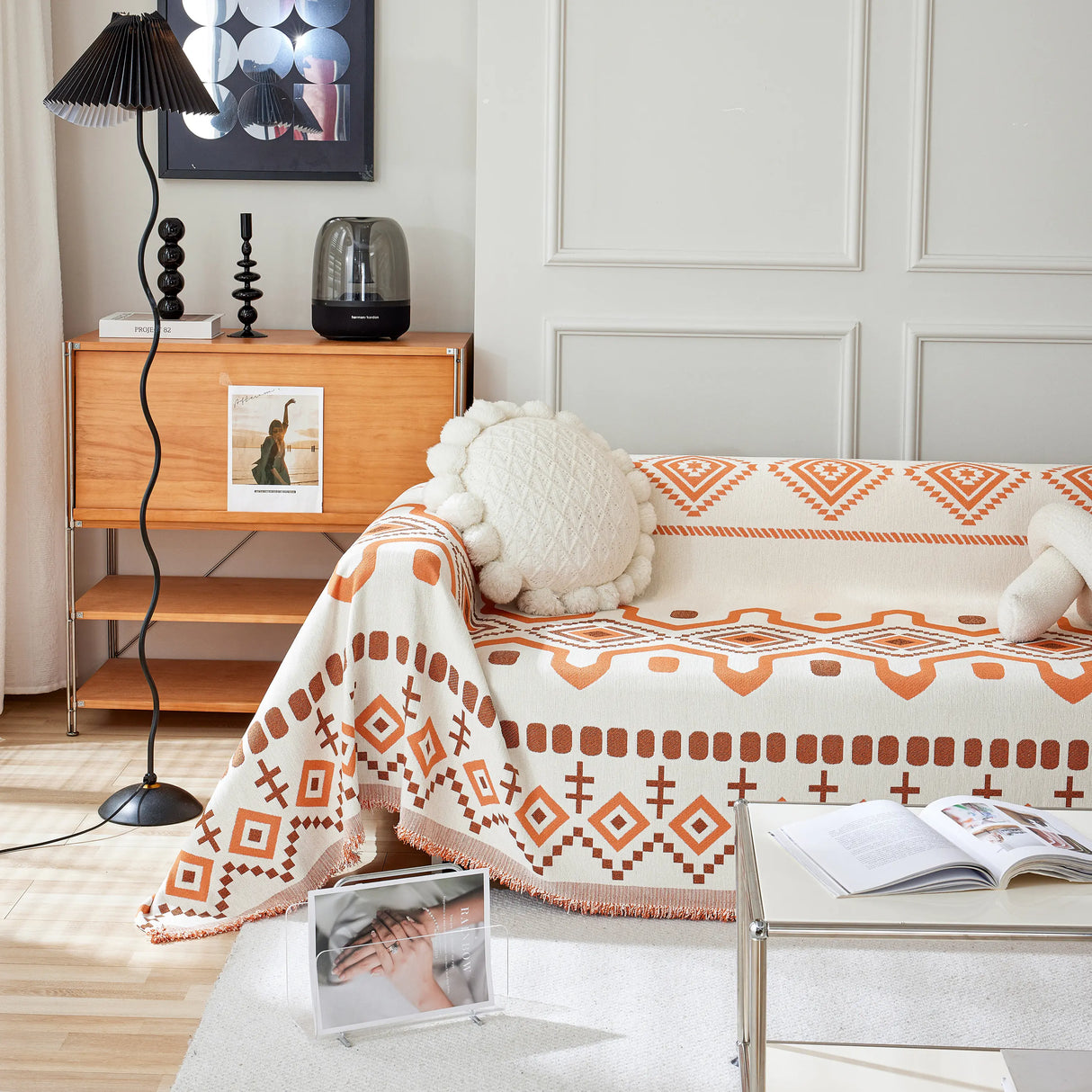 Boho Geometric Chenille Throw Sofa Cover Soft Textured Decorative Couch Blanket