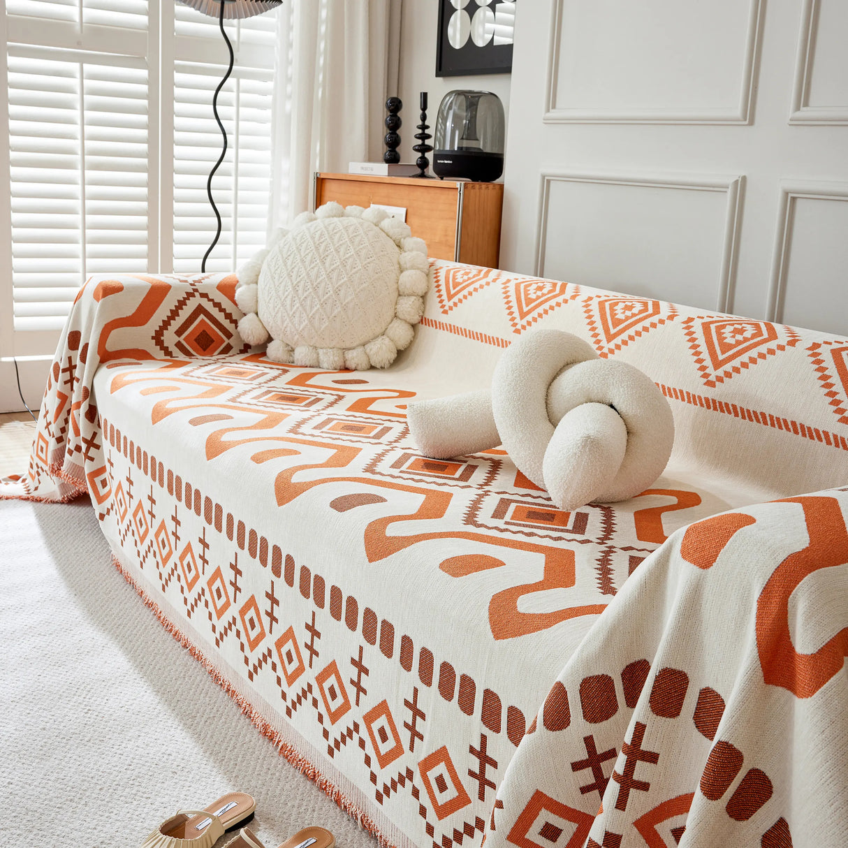 Boho Geometric Chenille Throw Sofa Cover Soft Textured Decorative Couch Blanket