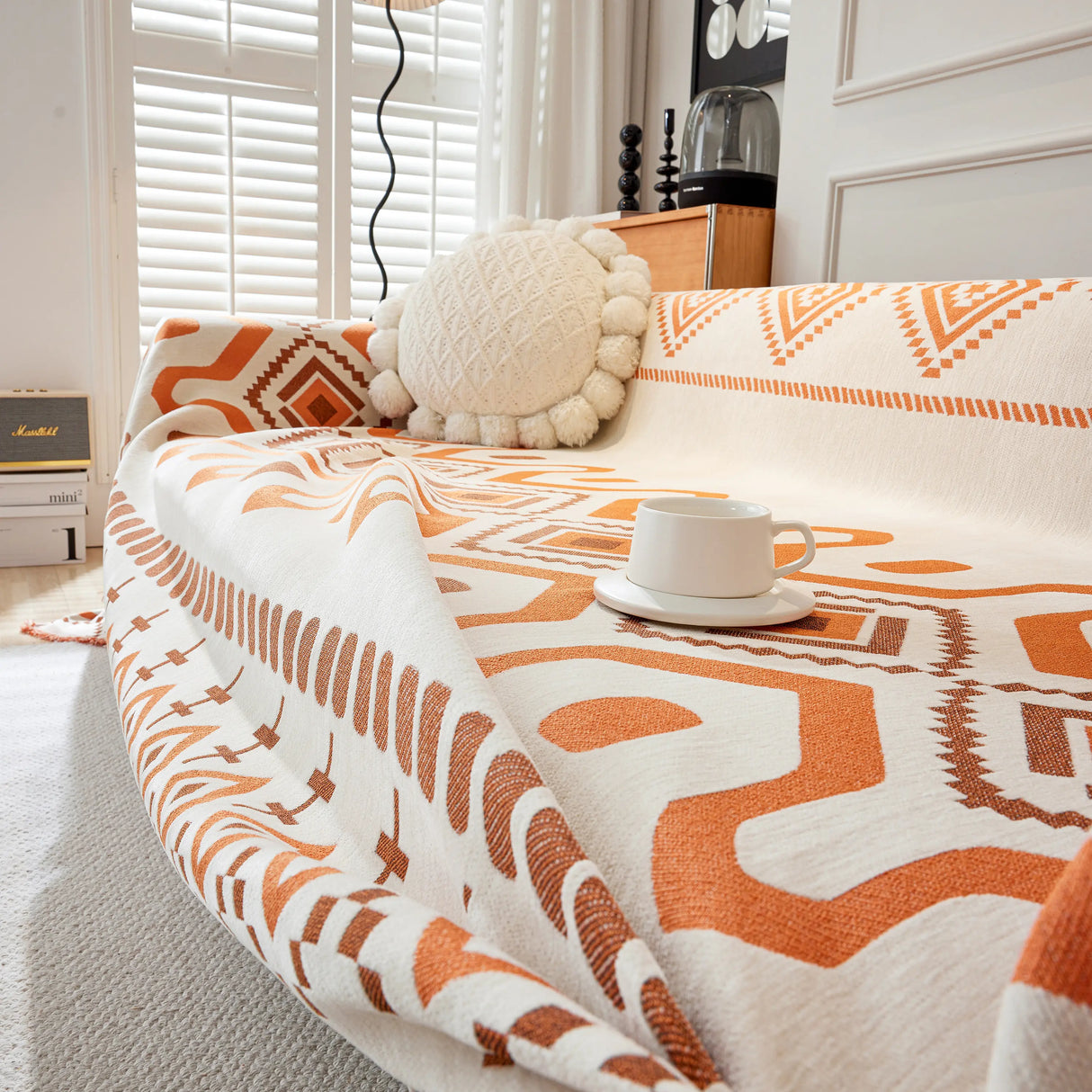 Boho Geometric Chenille Throw Sofa Cover Soft Textured Decorative Couch Blanket