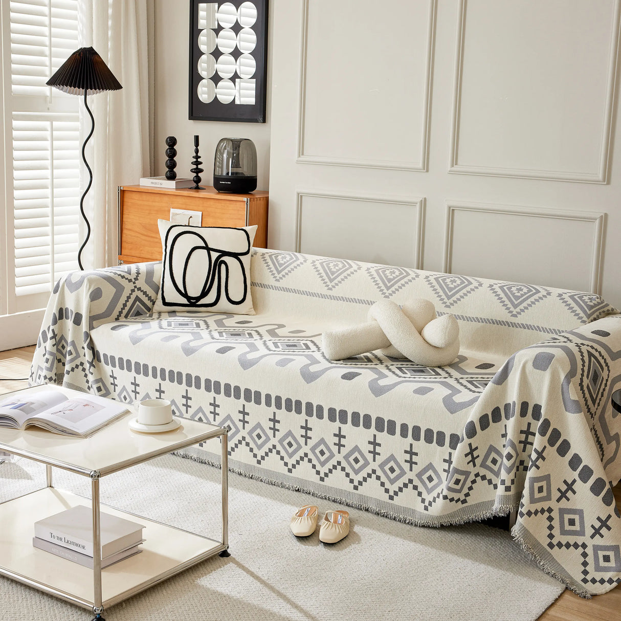 Boho Geometric Chenille Throw Sofa Cover Soft Textured Decorative Couch Blanket