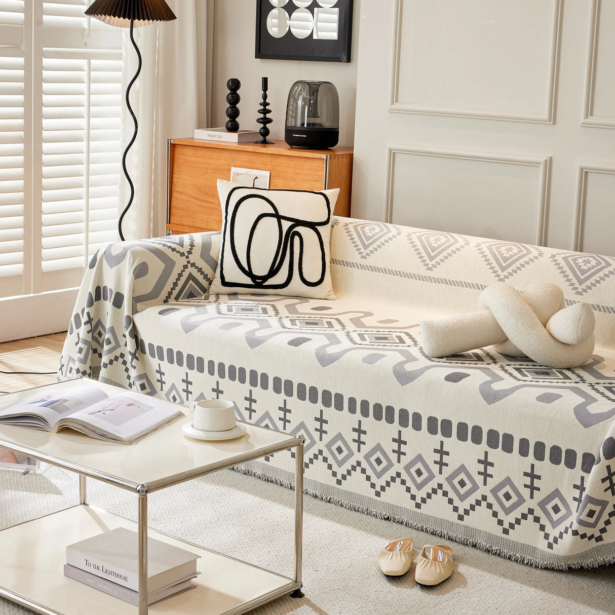 Boho Geometric Chenille Throw Sofa Cover Soft Textured Decorative Couch Blanket