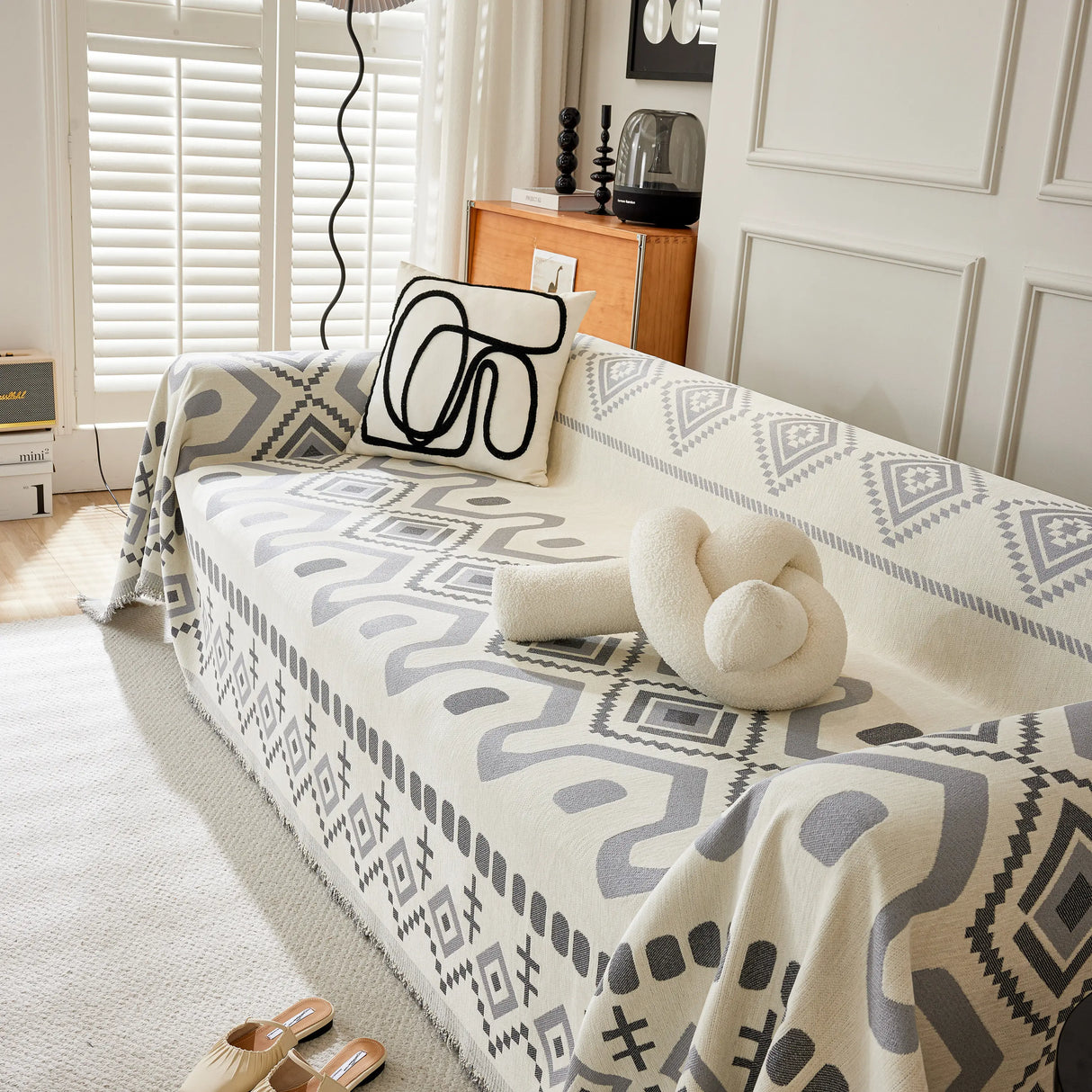 Boho Geometric Chenille Throw Sofa Cover Soft Textured Decorative Couch Blanket