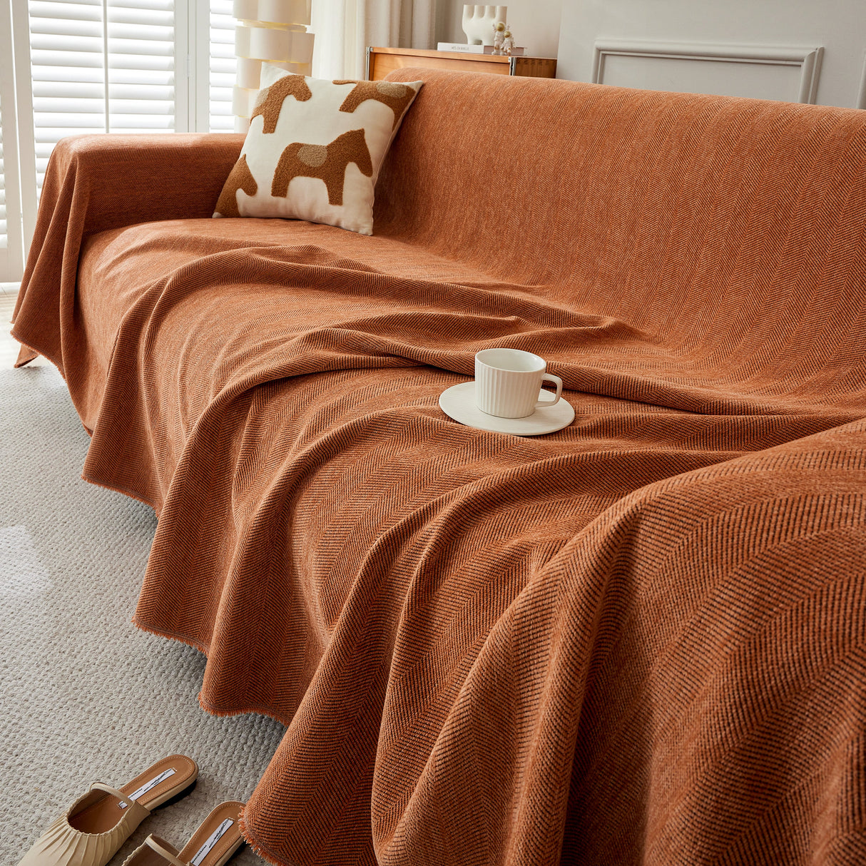 Herringbone Oversized Chenille Couch Throw Cover Sofa Slipcovers Couch Covers for Sectional Couches