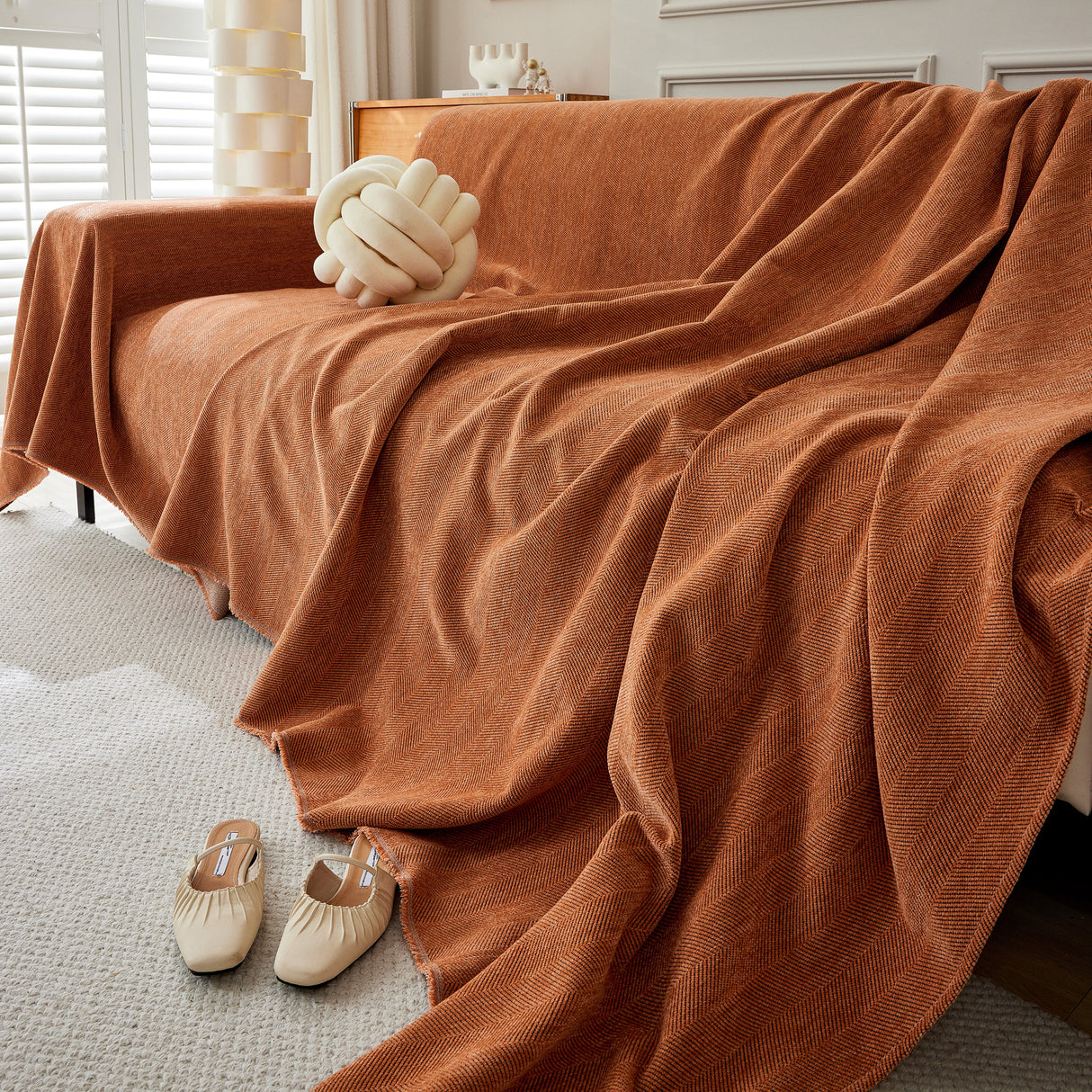 Herringbone Oversized Chenille Couch Throw Cover Sofa Slipcovers Couch Covers for Sectional Couches