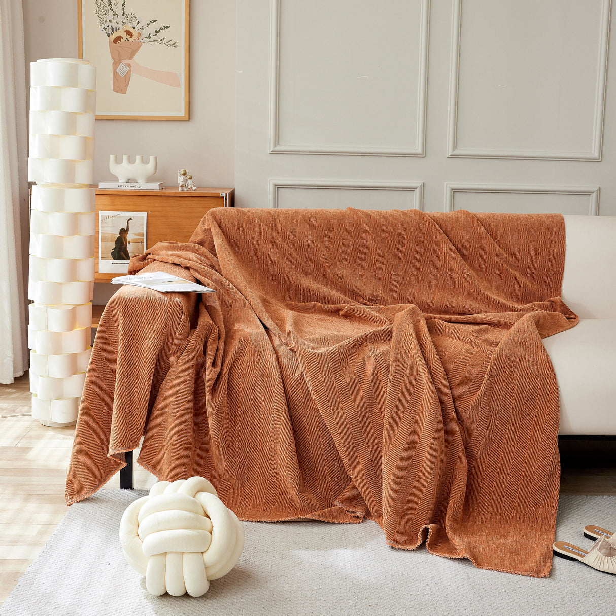 Herringbone Oversized Chenille Couch Throw Cover Sofa Slipcovers Couch Covers for Sectional Couches