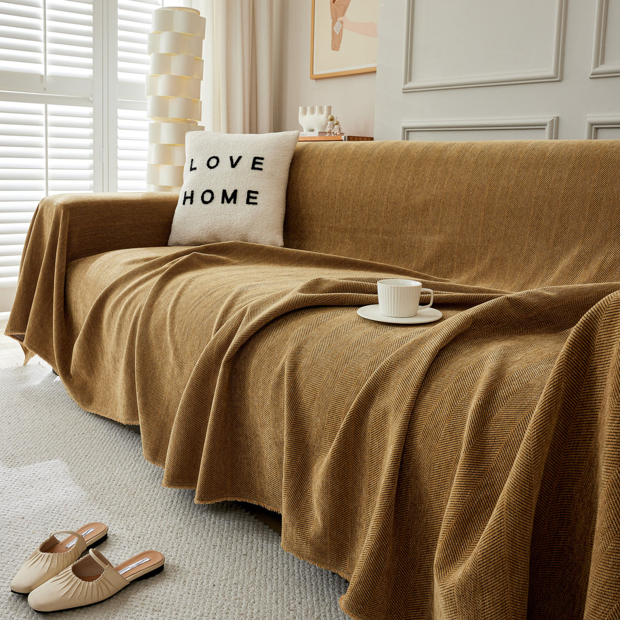 Herringbone Oversized Chenille Couch Throw Cover Sofa Slipcovers Couch Covers for Sectional Couches