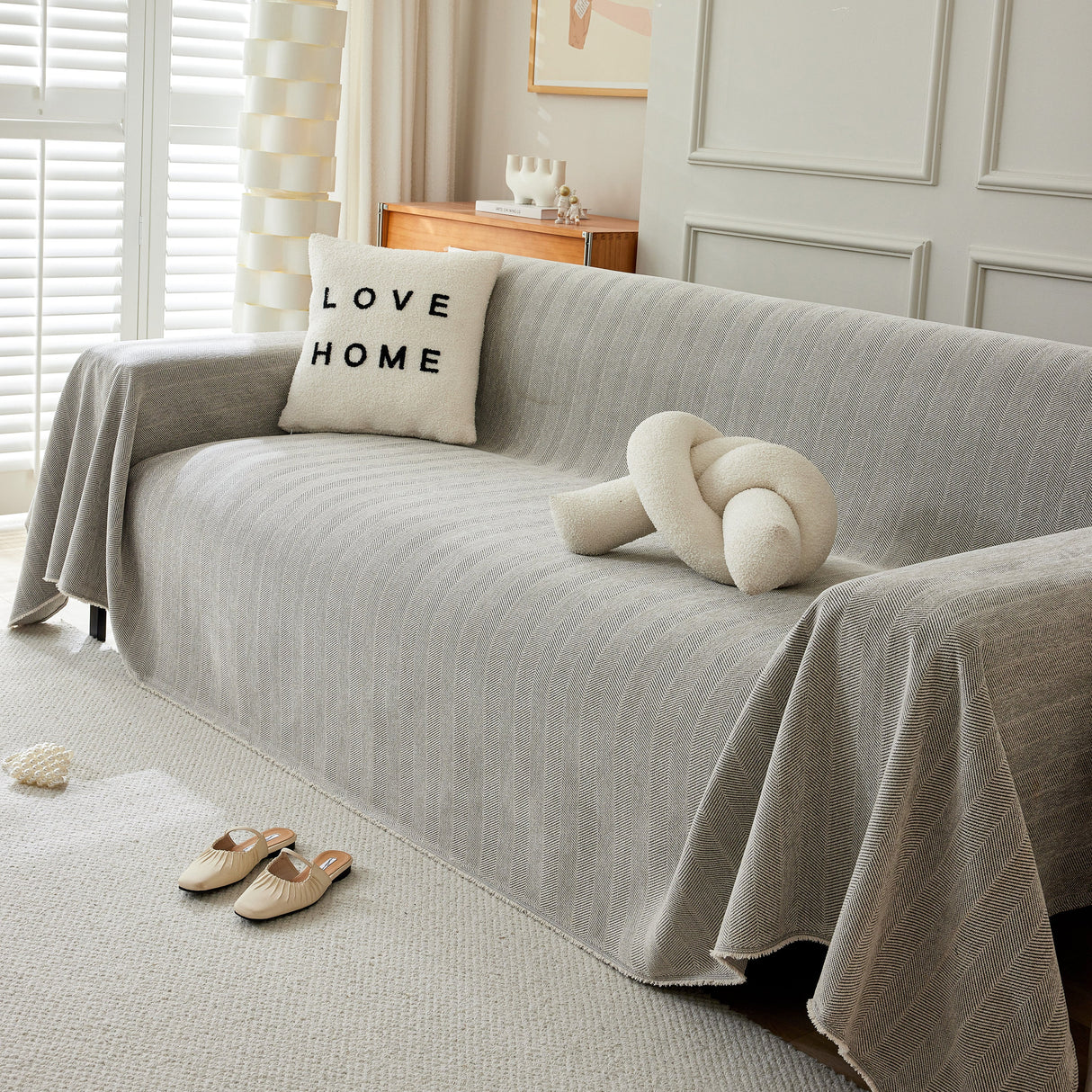 Herringbone Oversized Chenille Couch Throw Cover Sofa Slipcovers Couch Covers for Sectional Couches