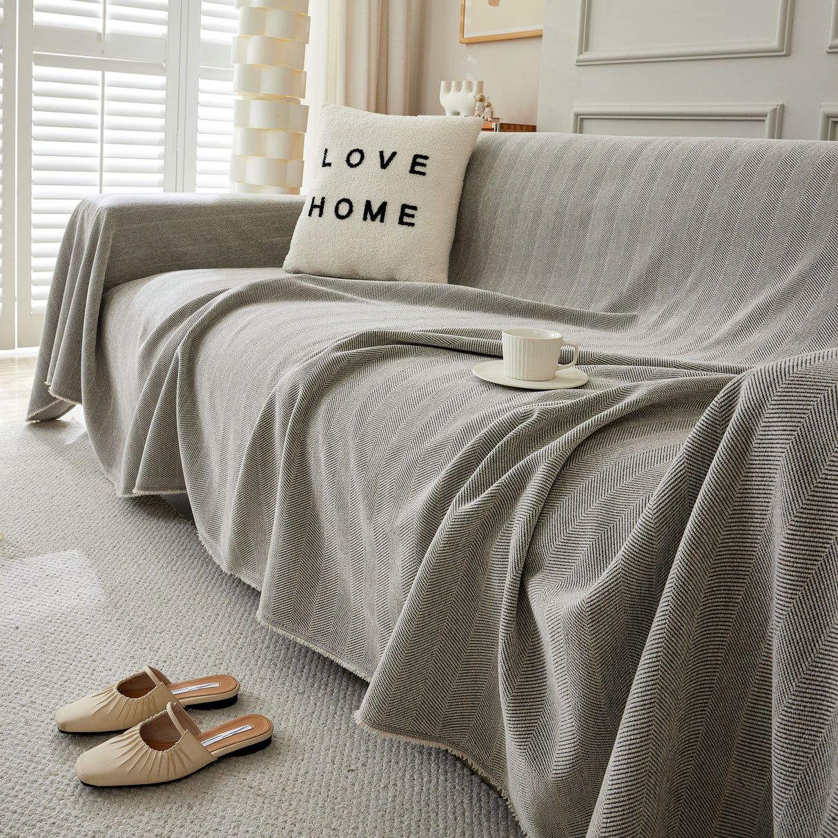 Herringbone Oversized Chenille Couch Throw Cover Sofa Slipcovers Couch Covers for Sectional Couches