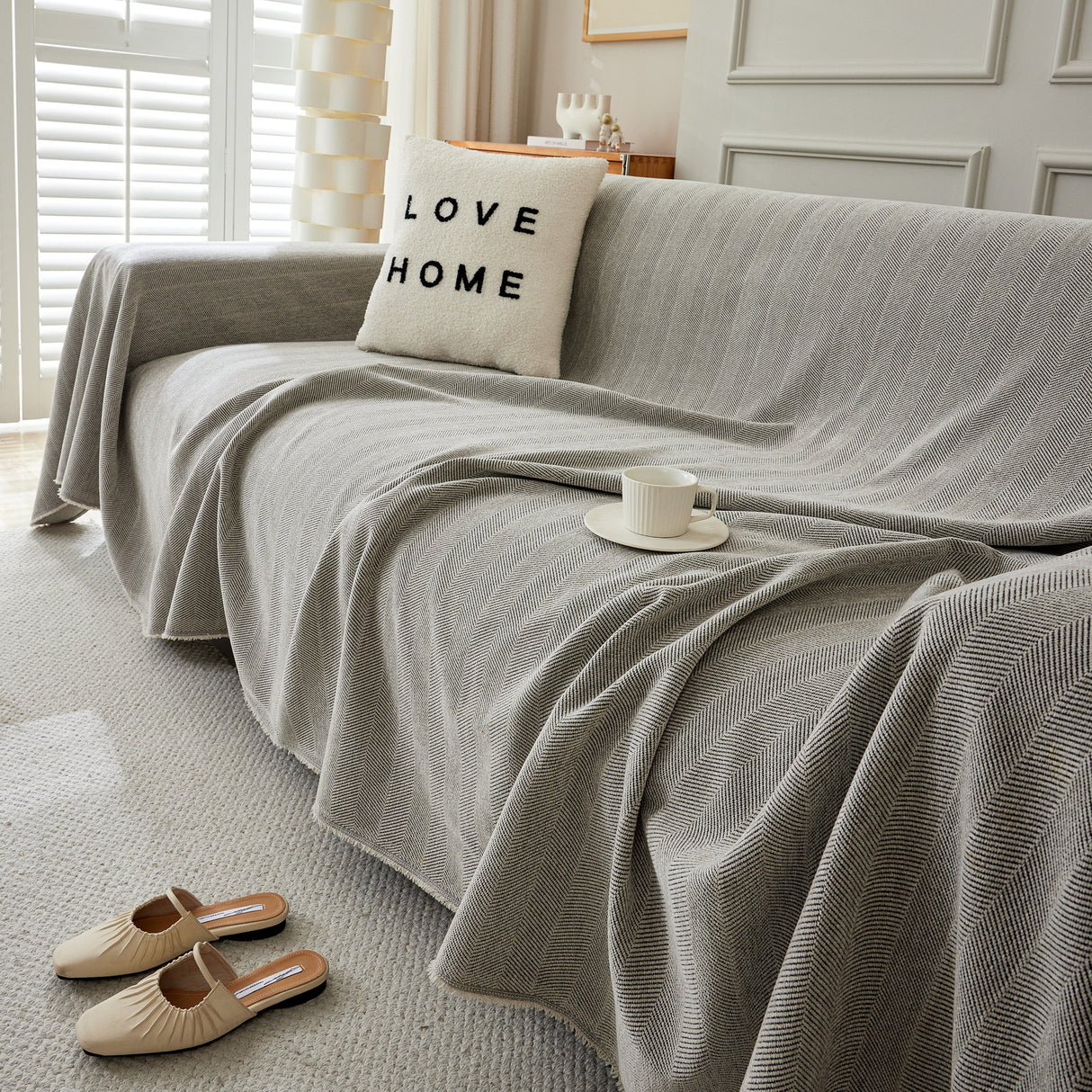 Herringbone Oversized Chenille Couch Throw Cover Sofa Slipcovers Couch Covers for Sectional Couches